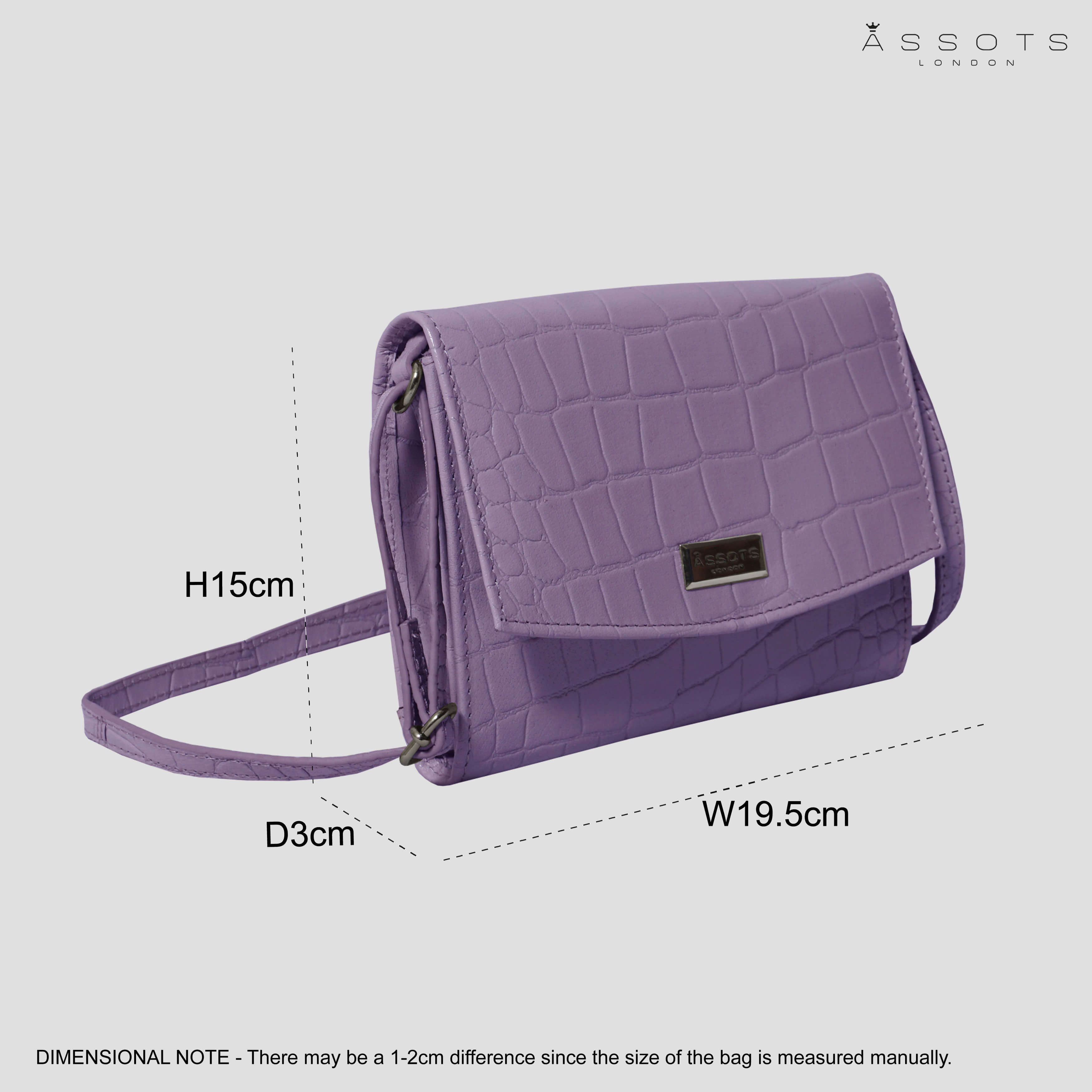 'MATILDA' Lilac Croc Designer Leather Organiser Flap Over Crossbody Bag