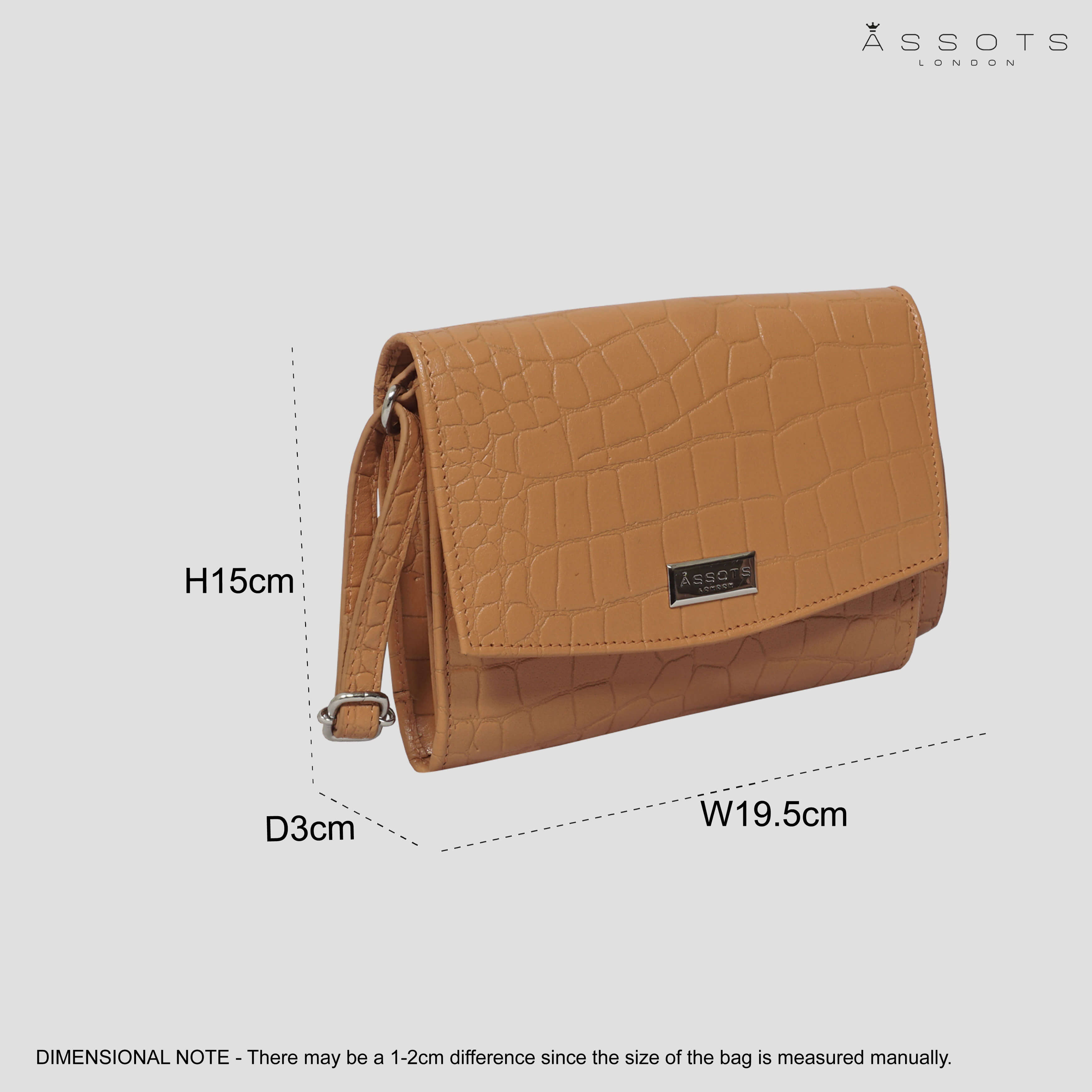 'MATILDA' Rust Croc Designer Leather Organiser Flap Over Crossbody Bag