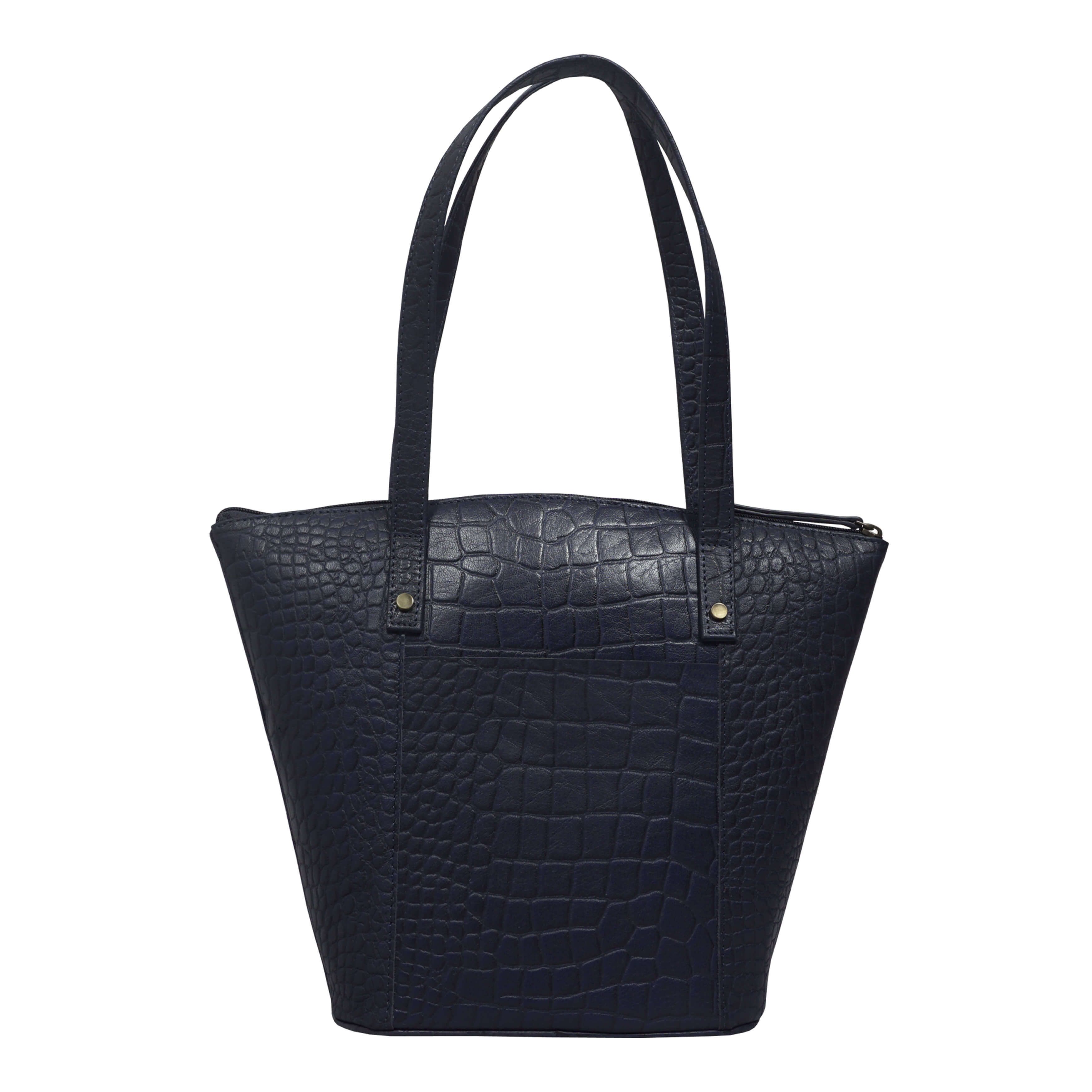 'MELANIE' Navy Croc Real Leather Unlined Bucket Bag