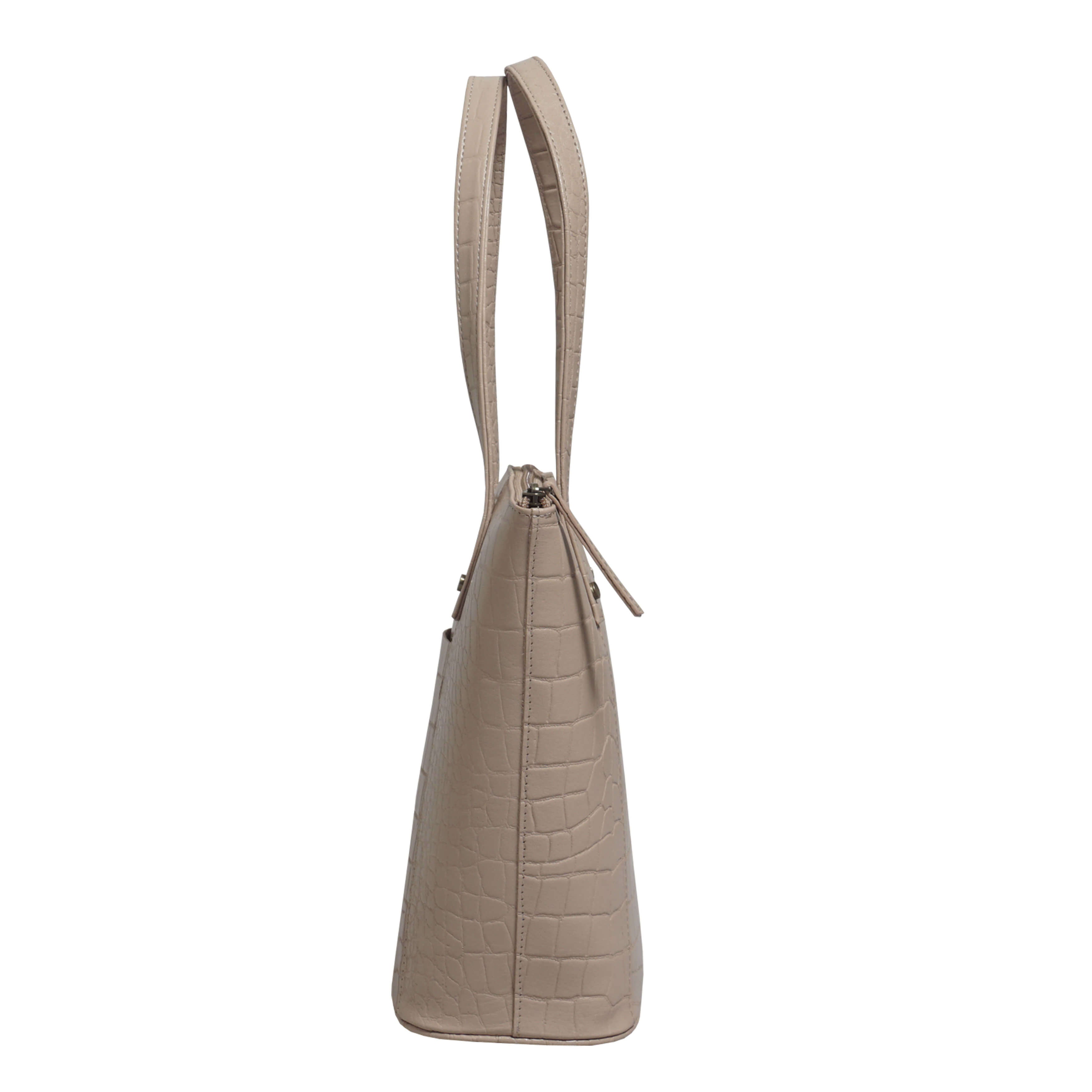'MELANIE' Nude Croc Real Leather Unlined Bucket Bag