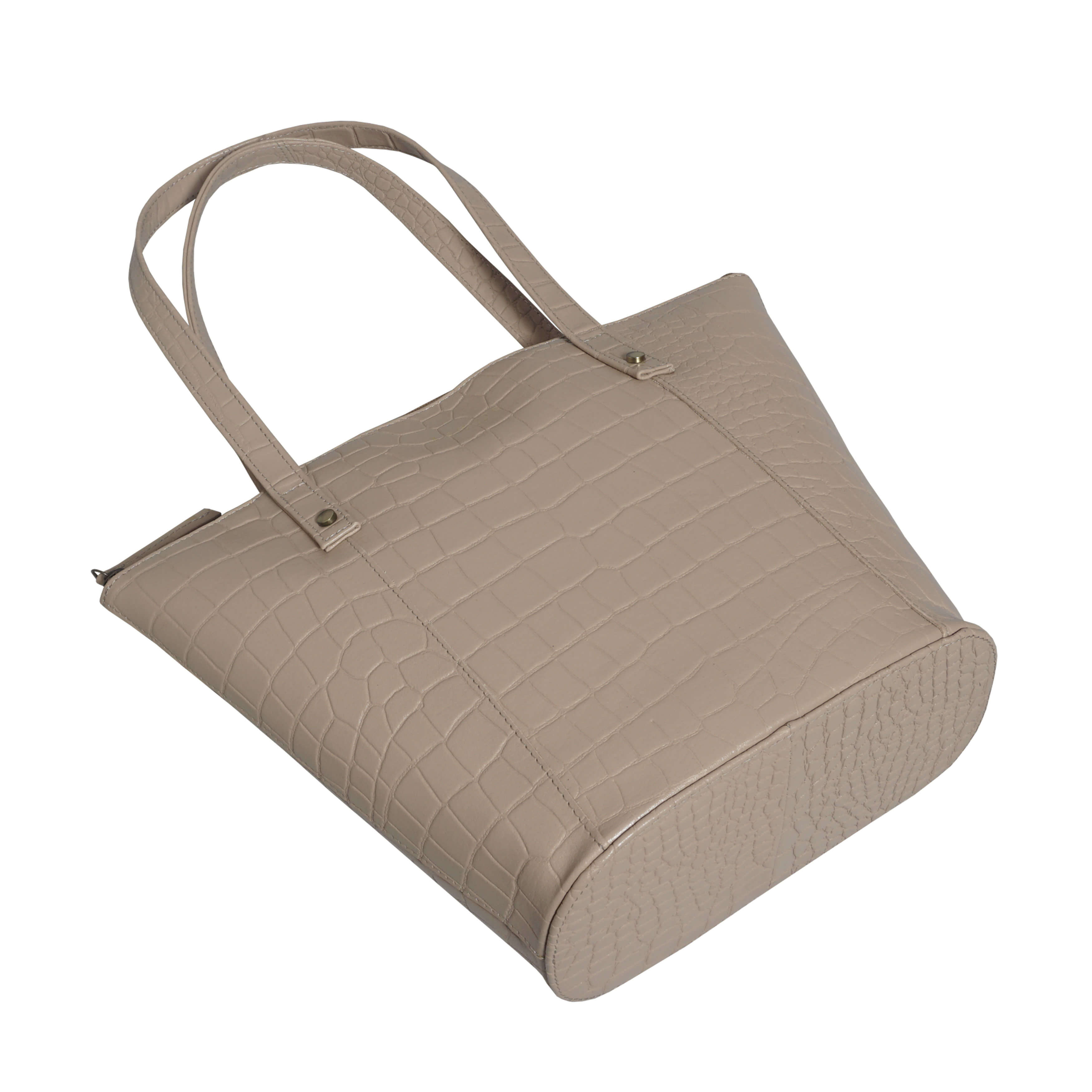 'MELANIE' Nude Croc Real Leather Unlined Bucket Bag