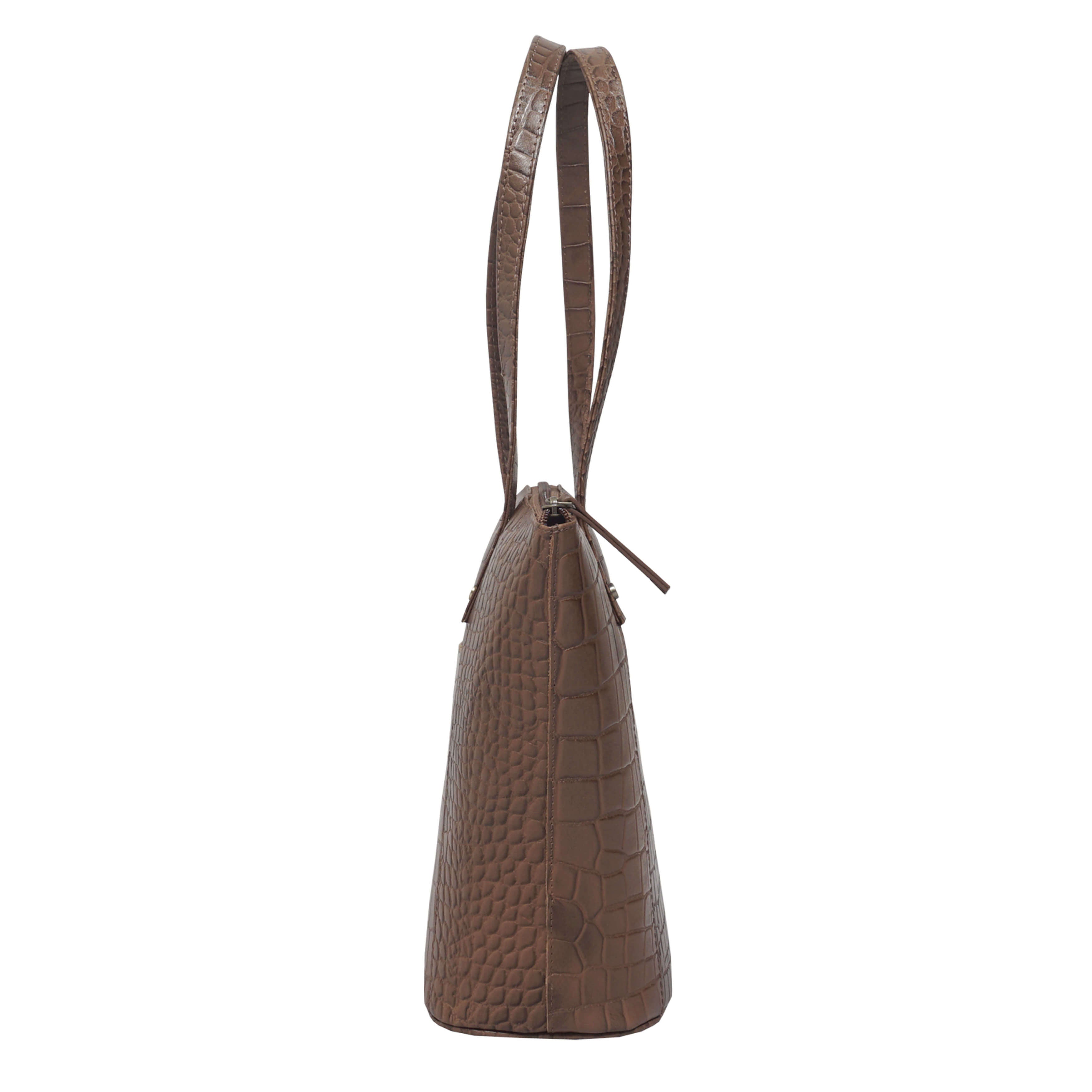 'MELANIE' Tan Croc Real Leather Unlined Bucket Bag