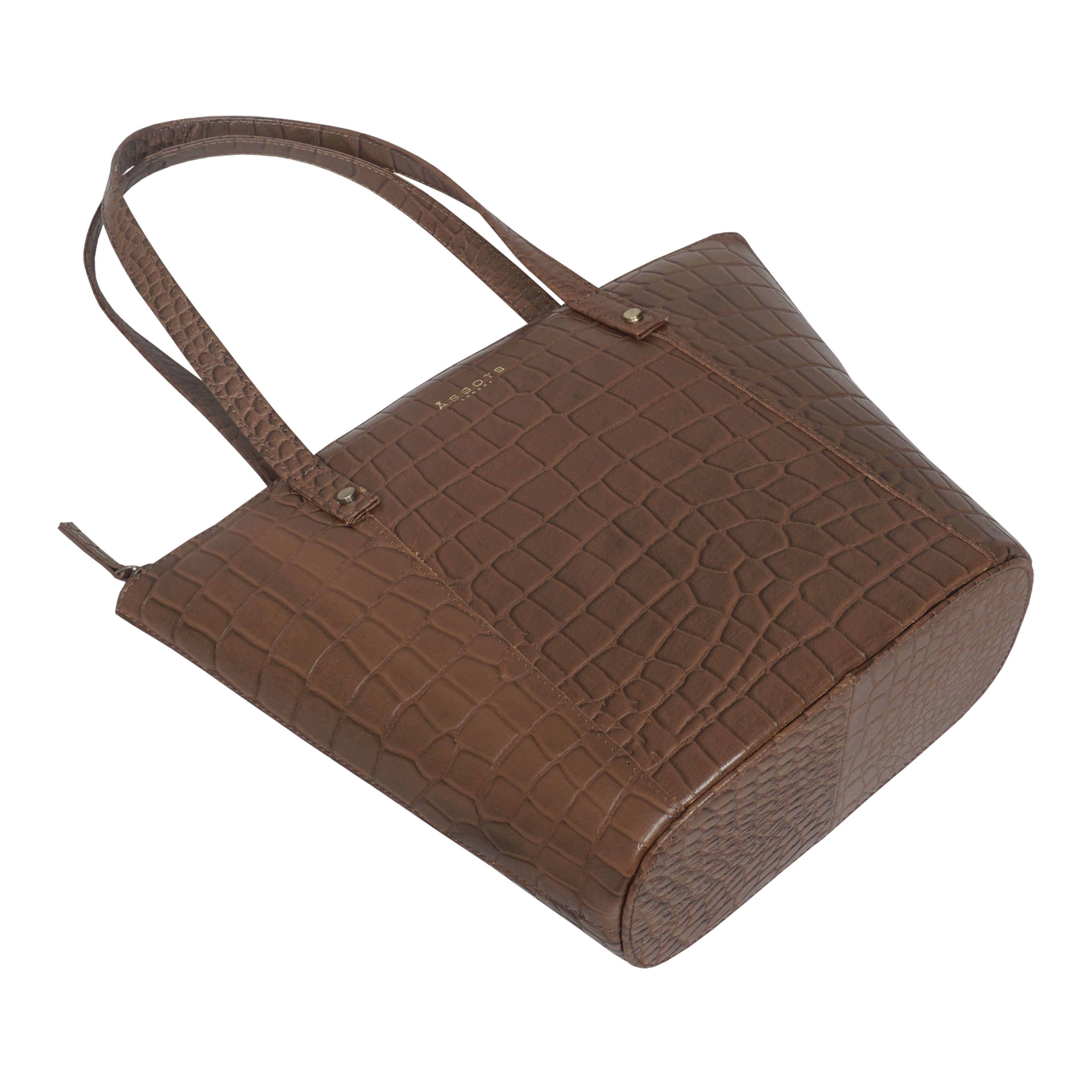 'MELANIE' Tan Croc Real Leather Unlined Bucket Bag