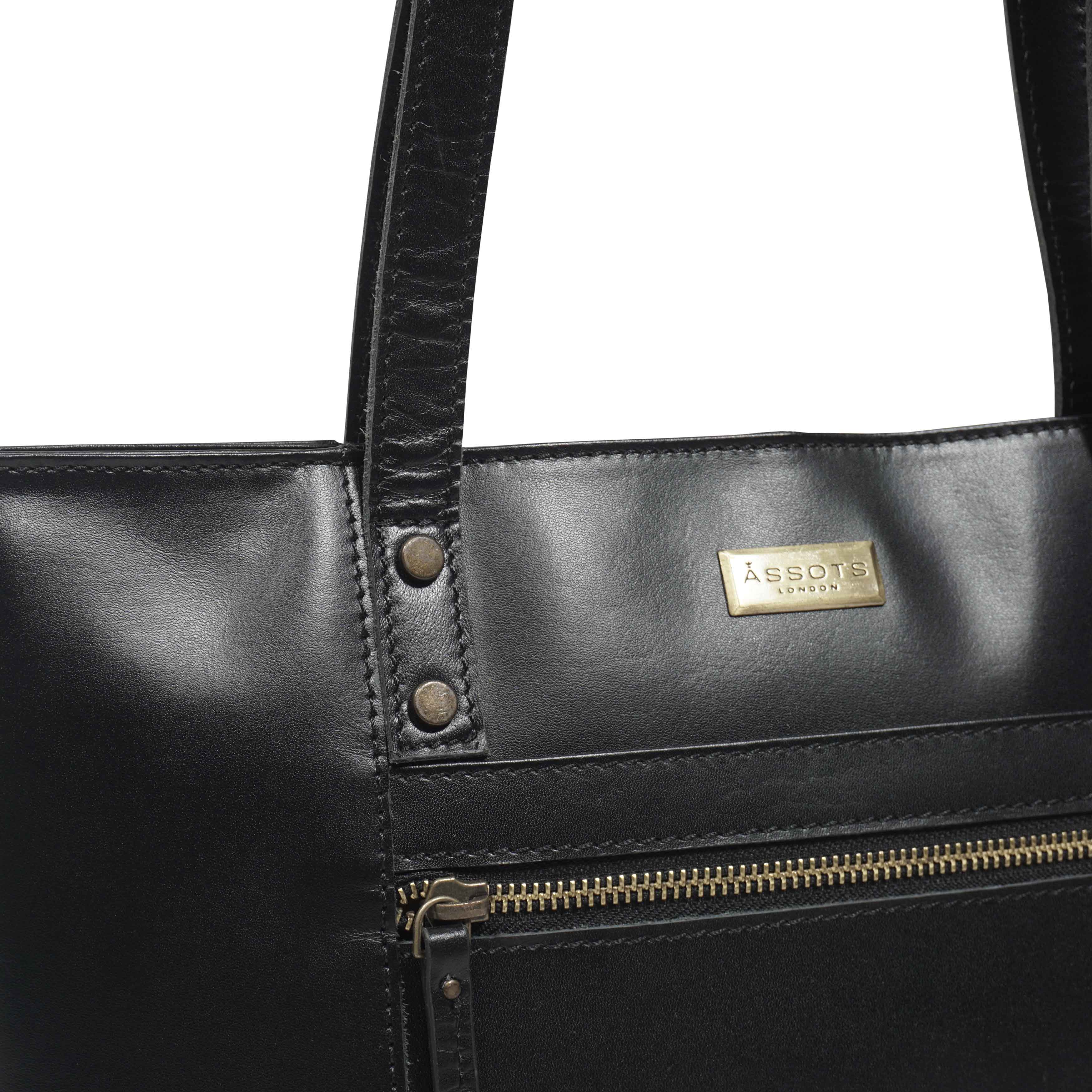 'MILLIE' Black Polished VT Real Leather Designer Tote Work Bag