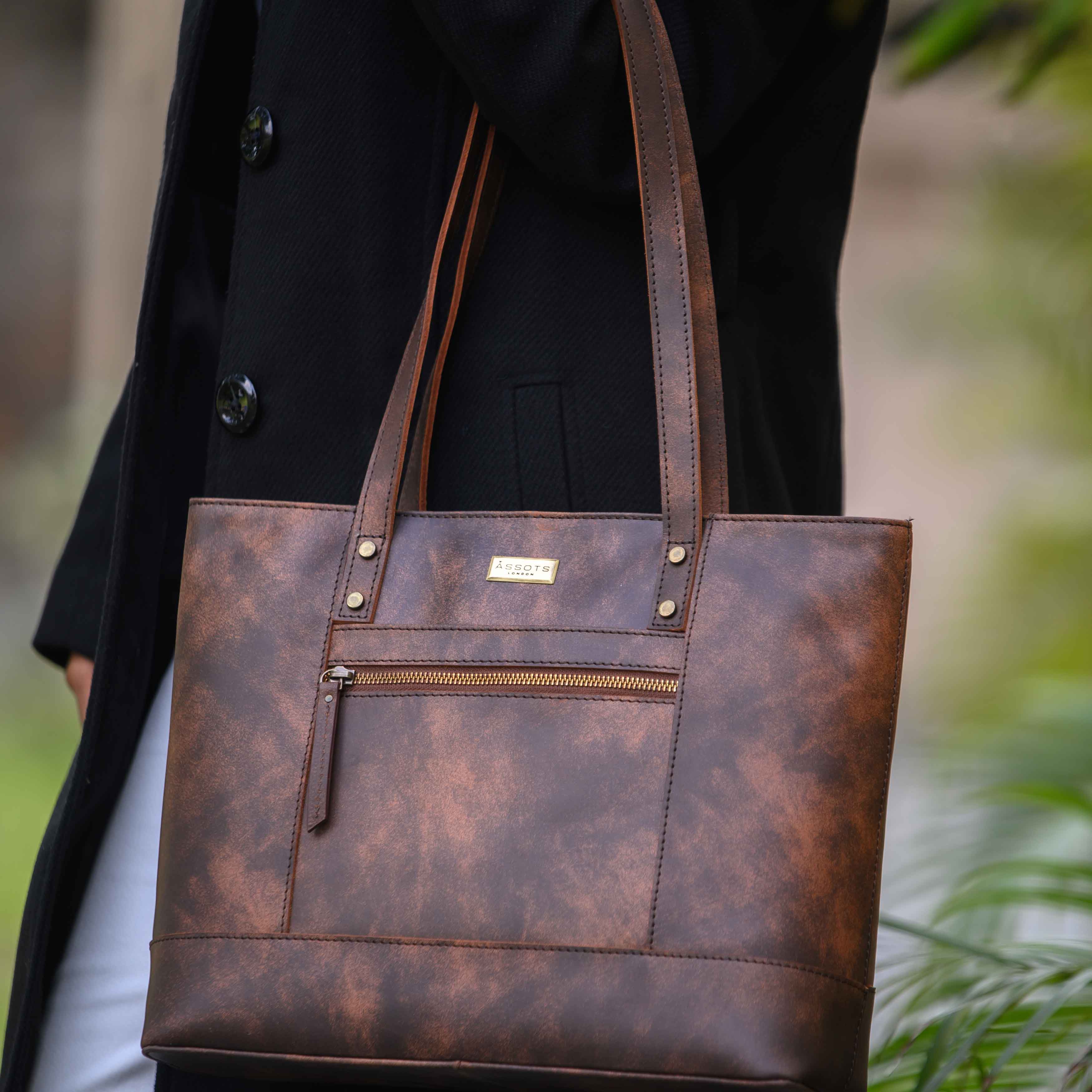 'MILLIE' Brown Crazy Horse Distressed Real Leather Designer Tote Work Bag