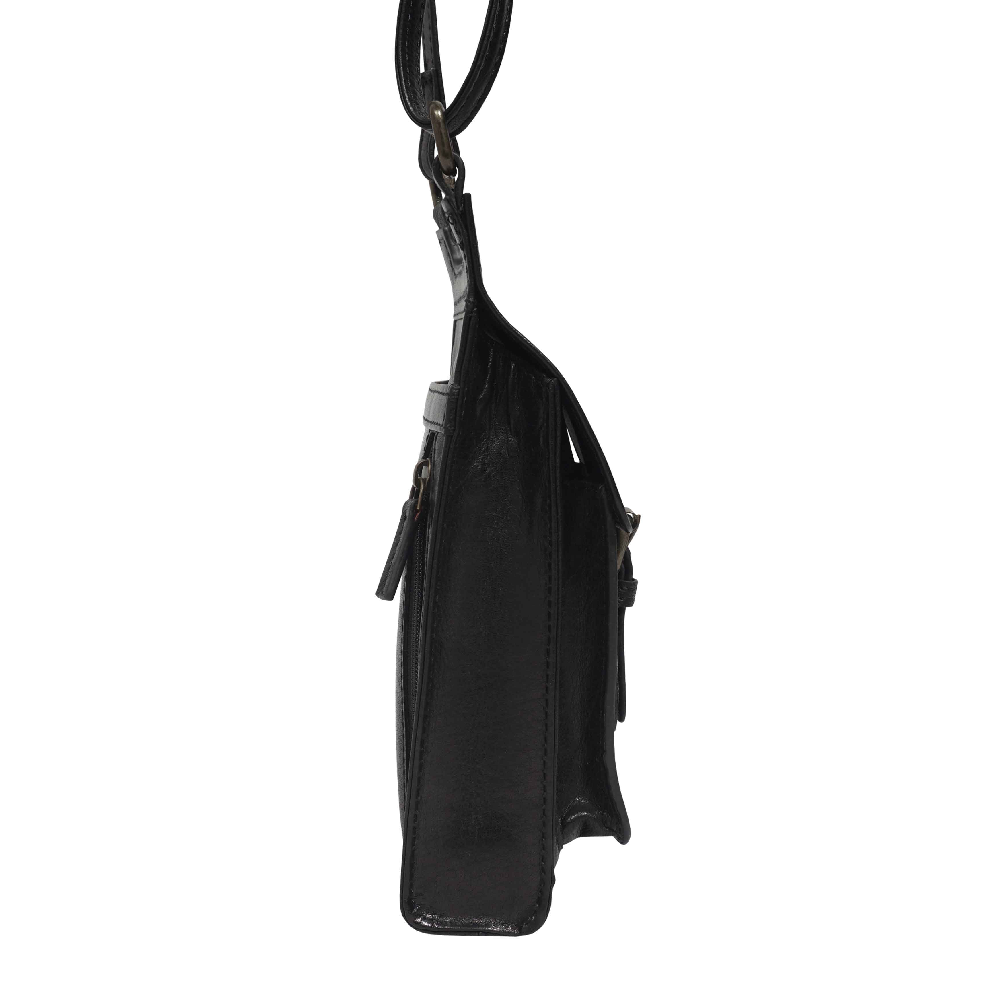 'MYLA' Black Real Leather Mobile Phone Crossbody Bag
