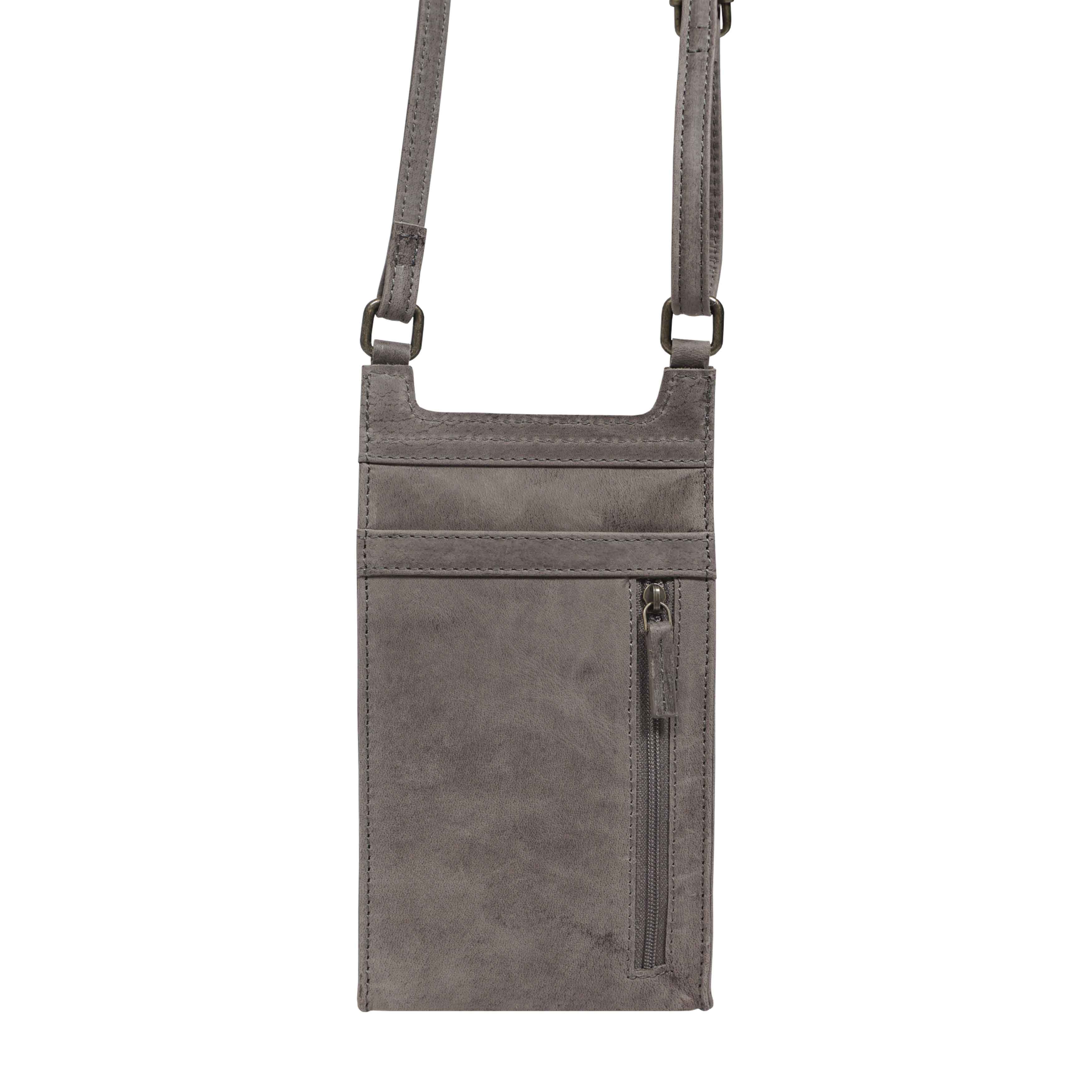 'MYLA' Grey Distressed Real Leather Mobile Phone Crossbody Bag