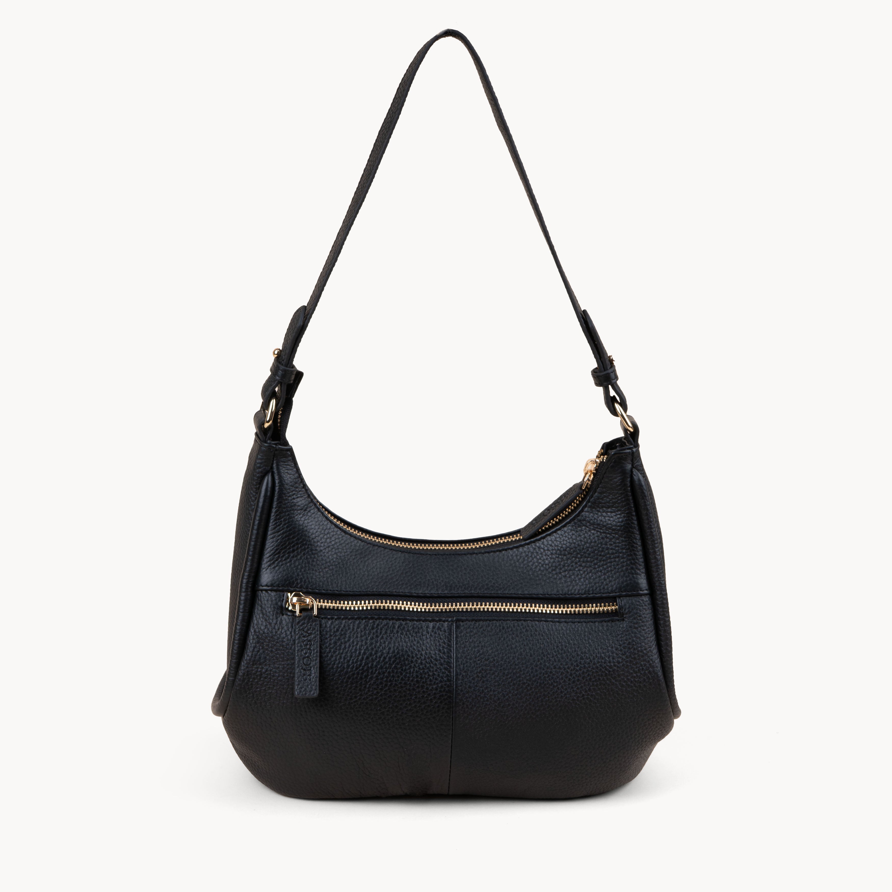 'NATASHA' Black Pebble Grain Real Leather Shoulder Bag