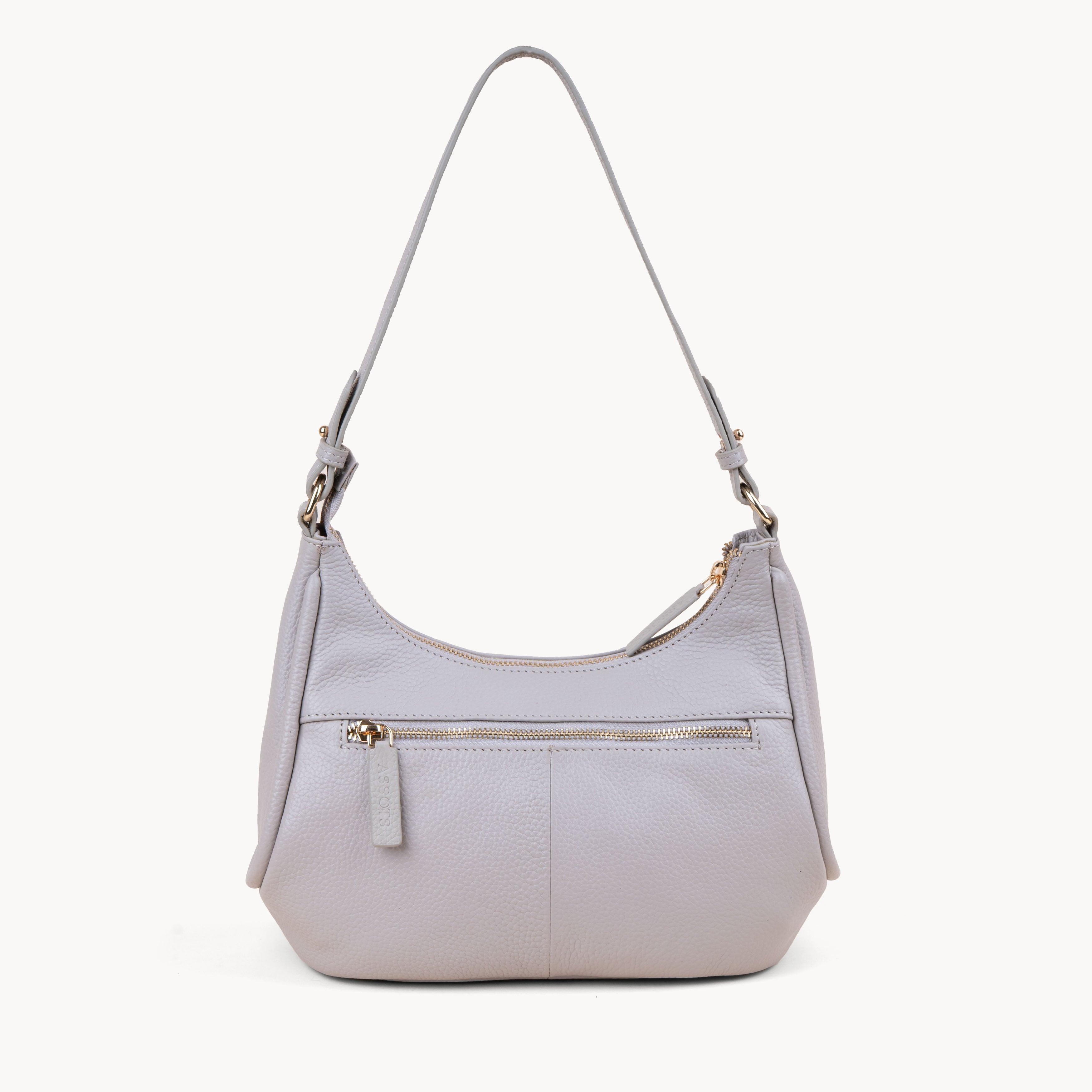 'NATASHA' Ice Grey Pebble Grain Real Shoulder Bag
