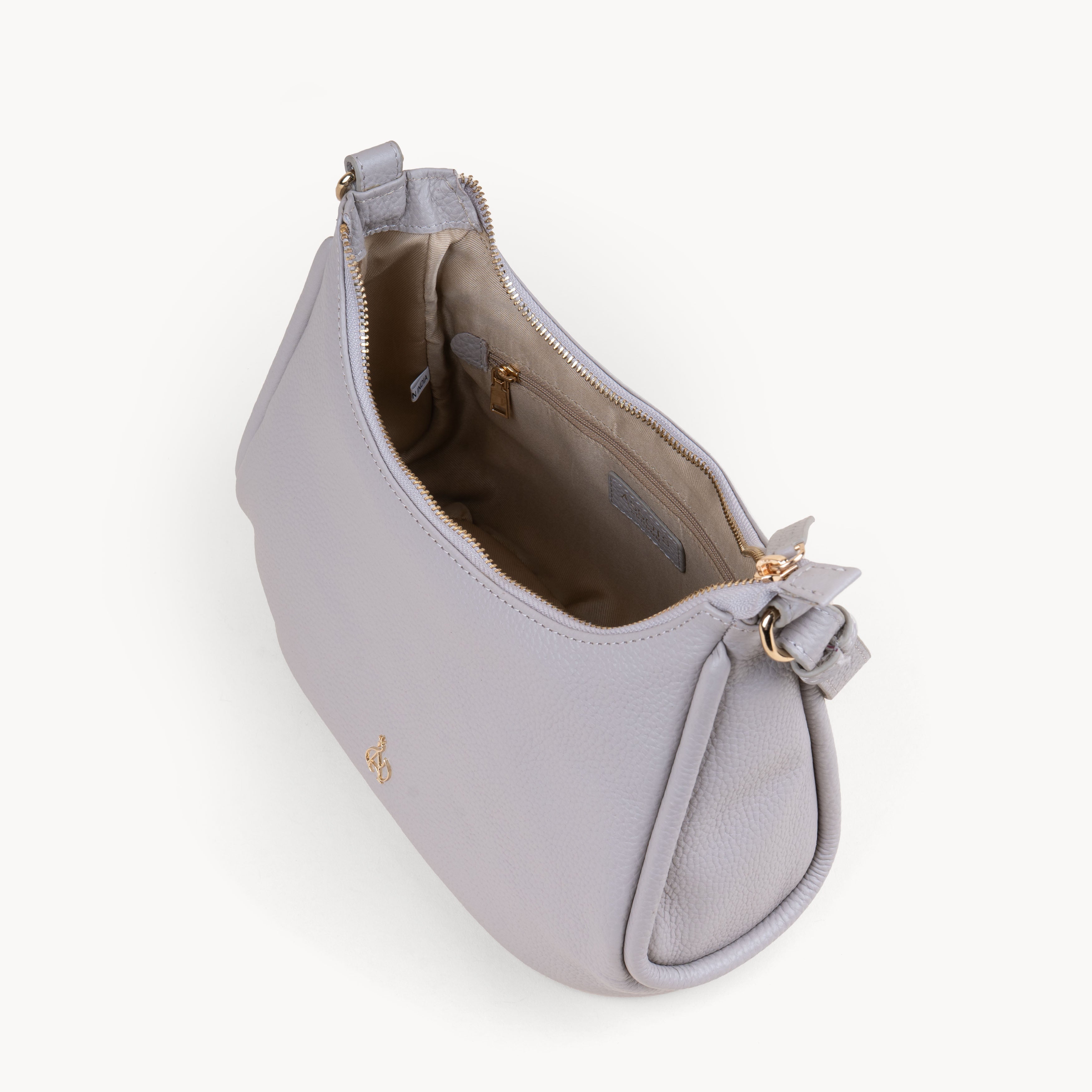 'NATASHA' Ice Grey Pebble Grain Real Shoulder Bag