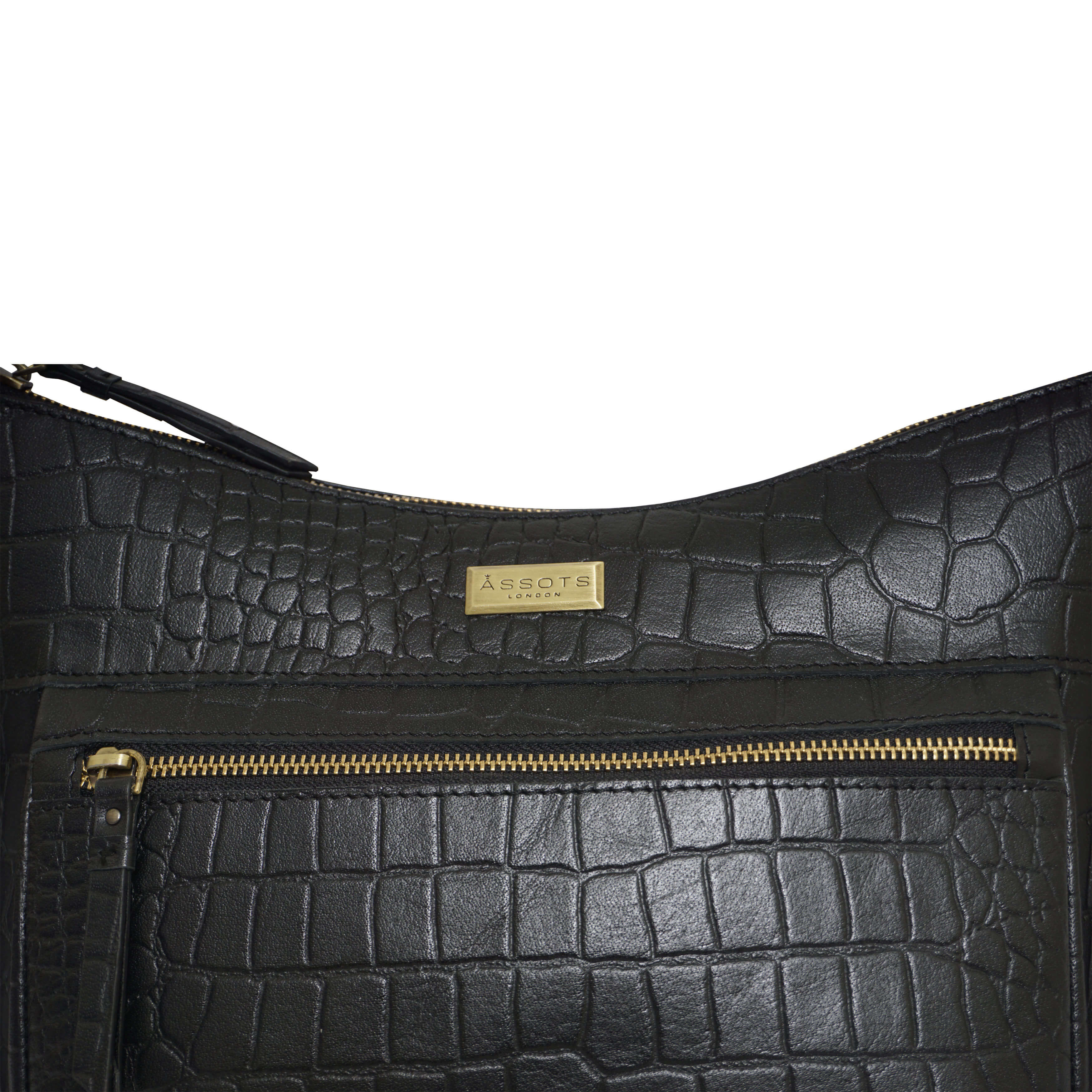'OLGA' Black Croc Designer Leather Crossbody Shoulder Bag