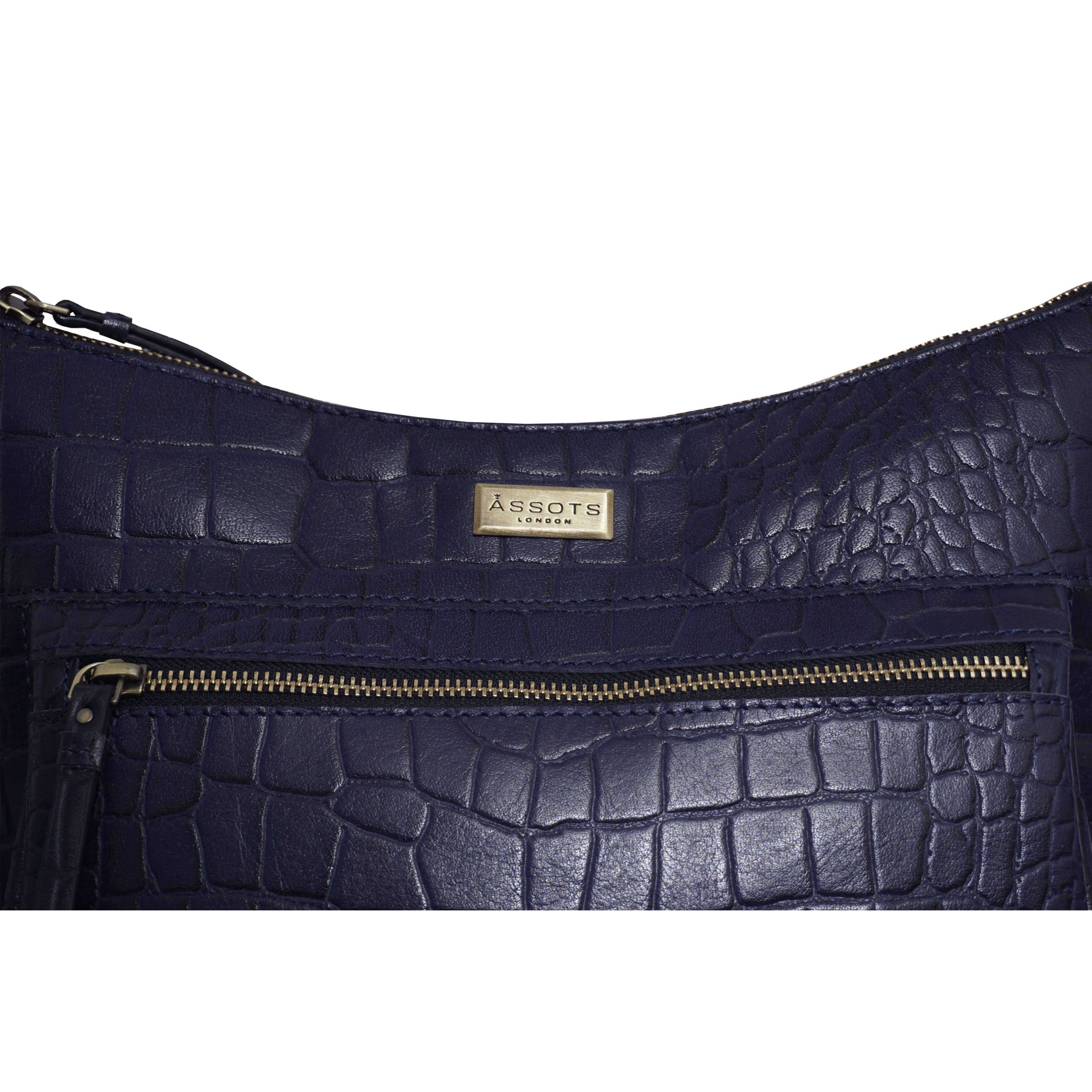 'OLGA' Navy Blue Croc Designer Leather Crossbody Shoulder Bag