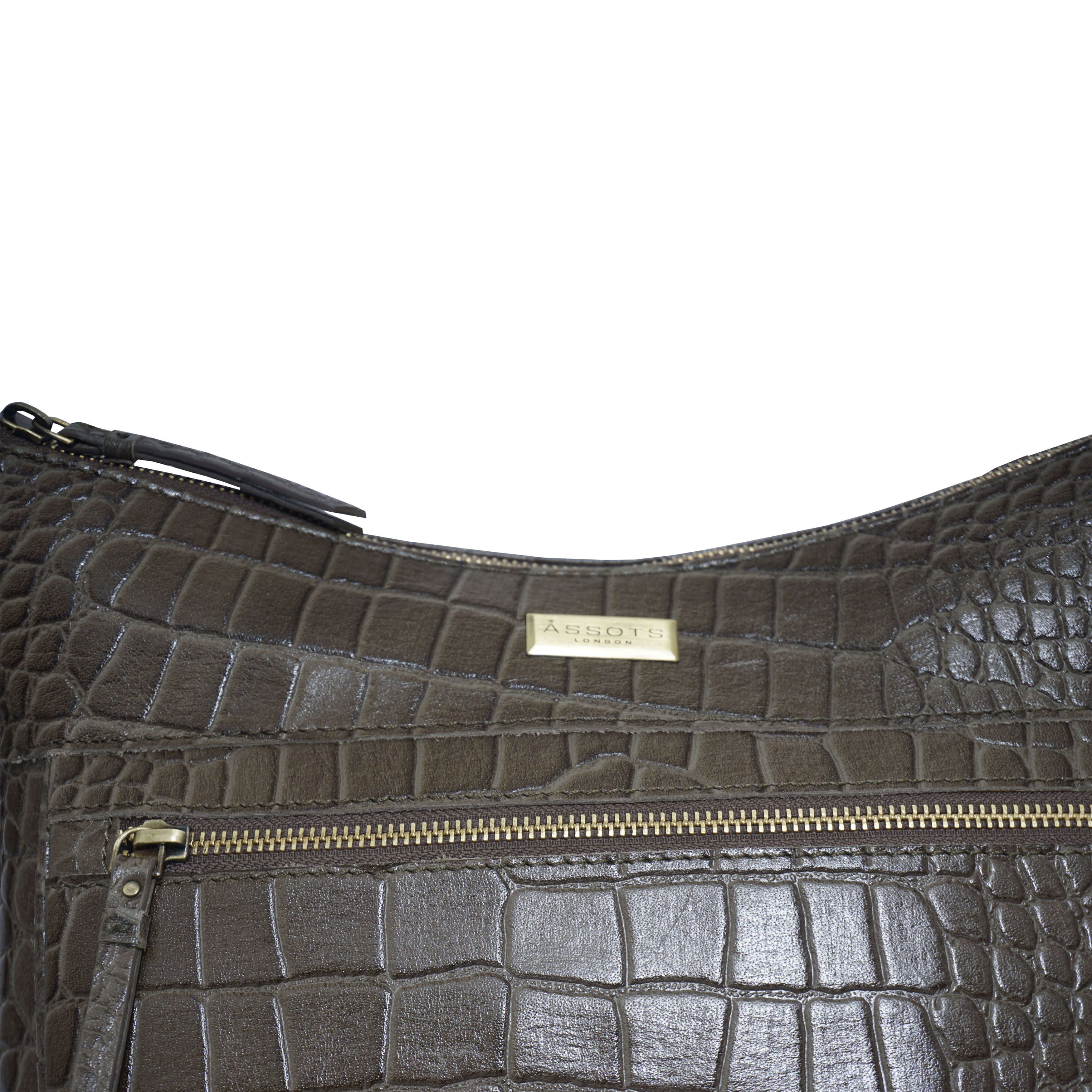 'OLGA' Olive Croc Designer Leather Crossbody Shoulder Bag