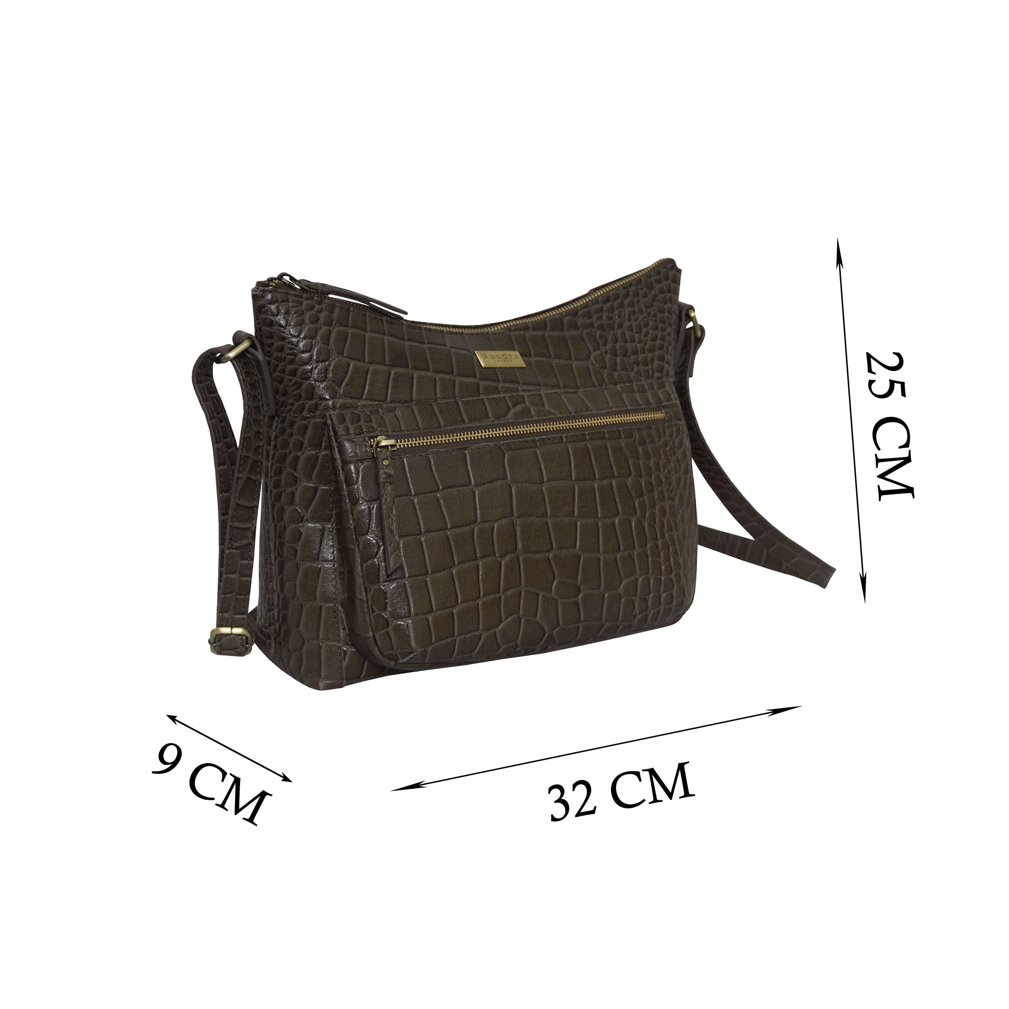 'OLGA' Olive Croc Designer Leather Crossbody Shoulder Bag