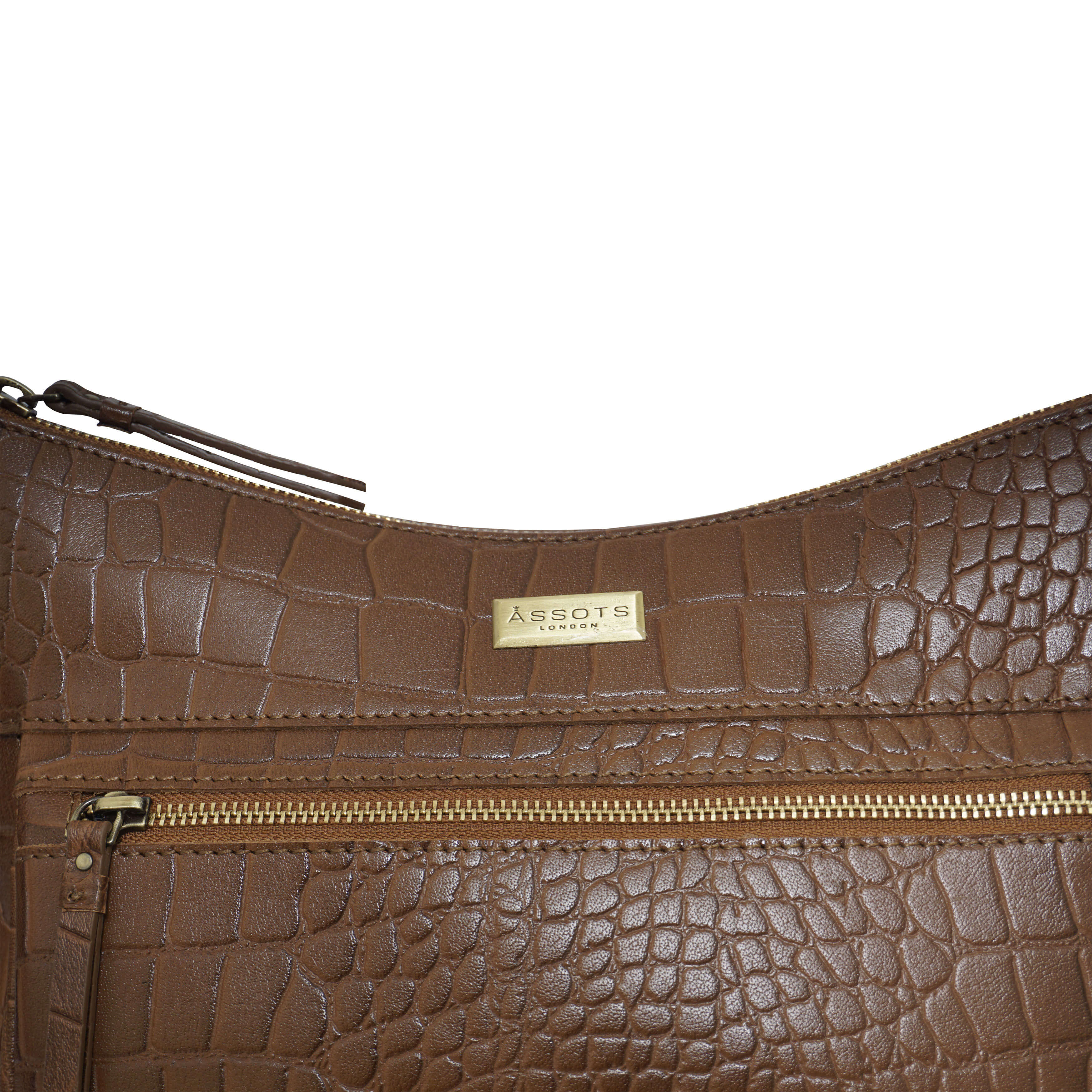 'OLGA' Tan Croc Designer Leather Crossbody Shoulder Bag