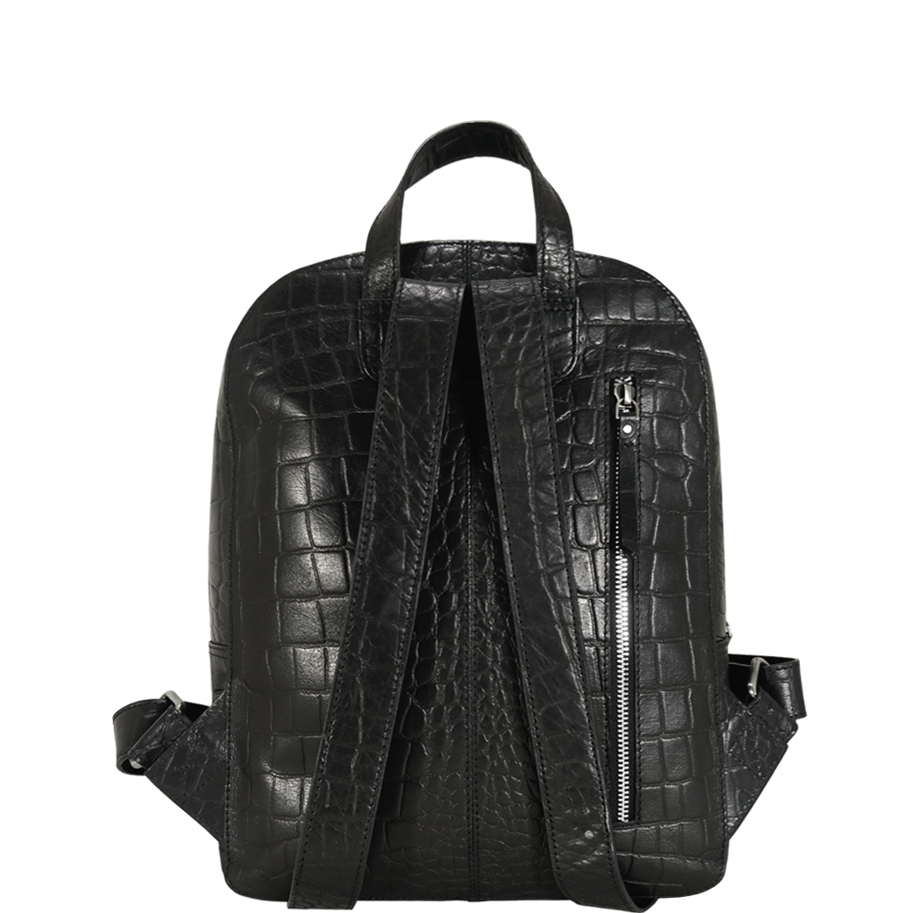 'OSCAR' Black Full Grain Croc Leather Laptop Backpack