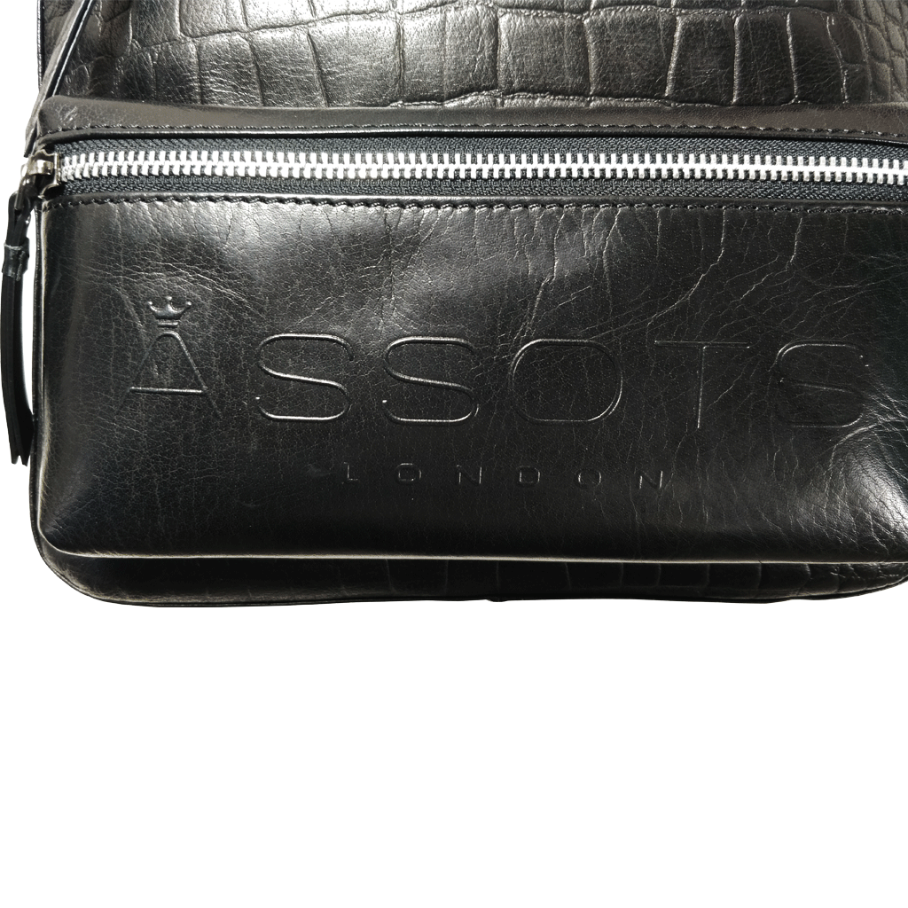 'OSCAR' Black Full Grain Croc Leather Laptop Backpack