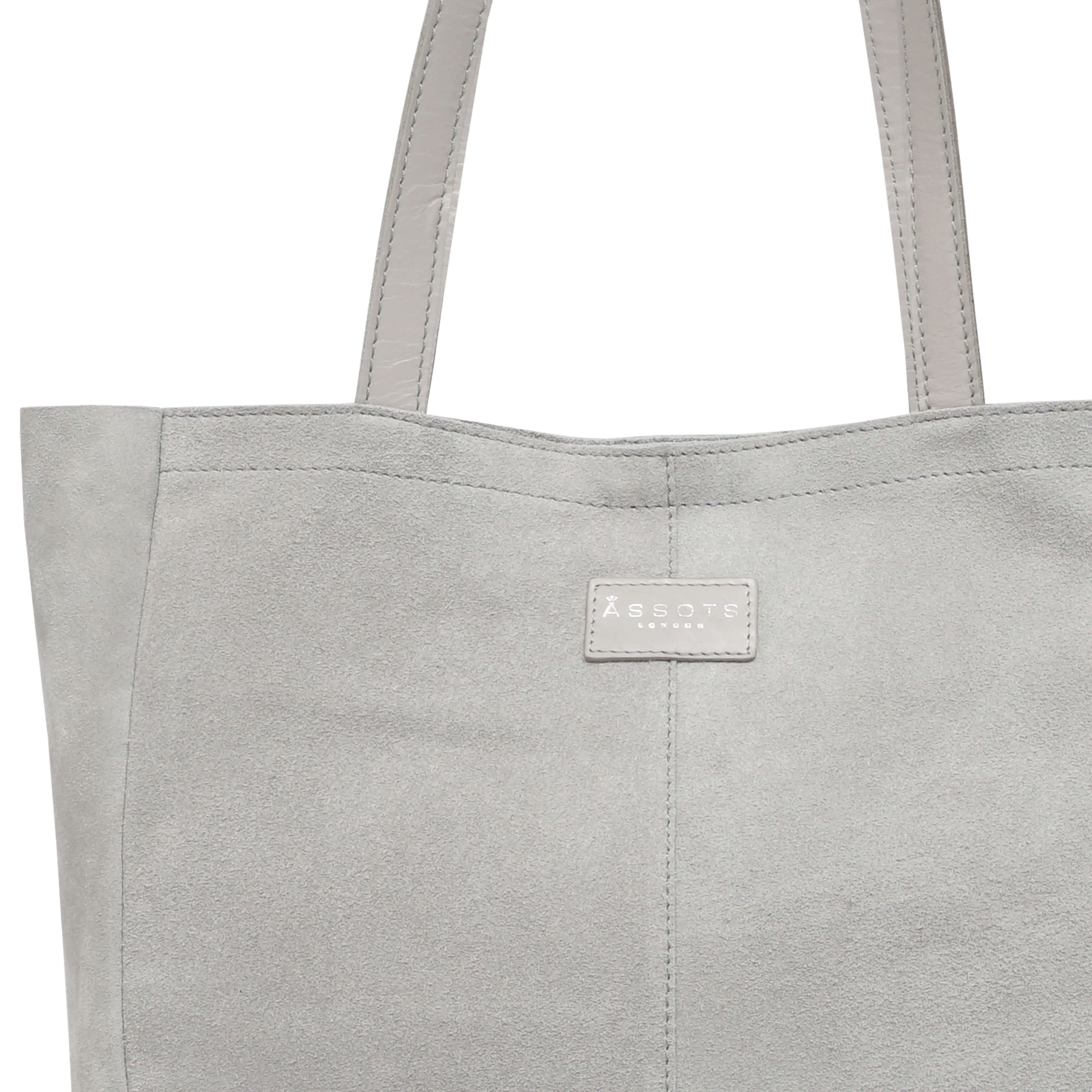 'PAIGE' Grey Real Leather + Silver Metallic Leather Tote Bag