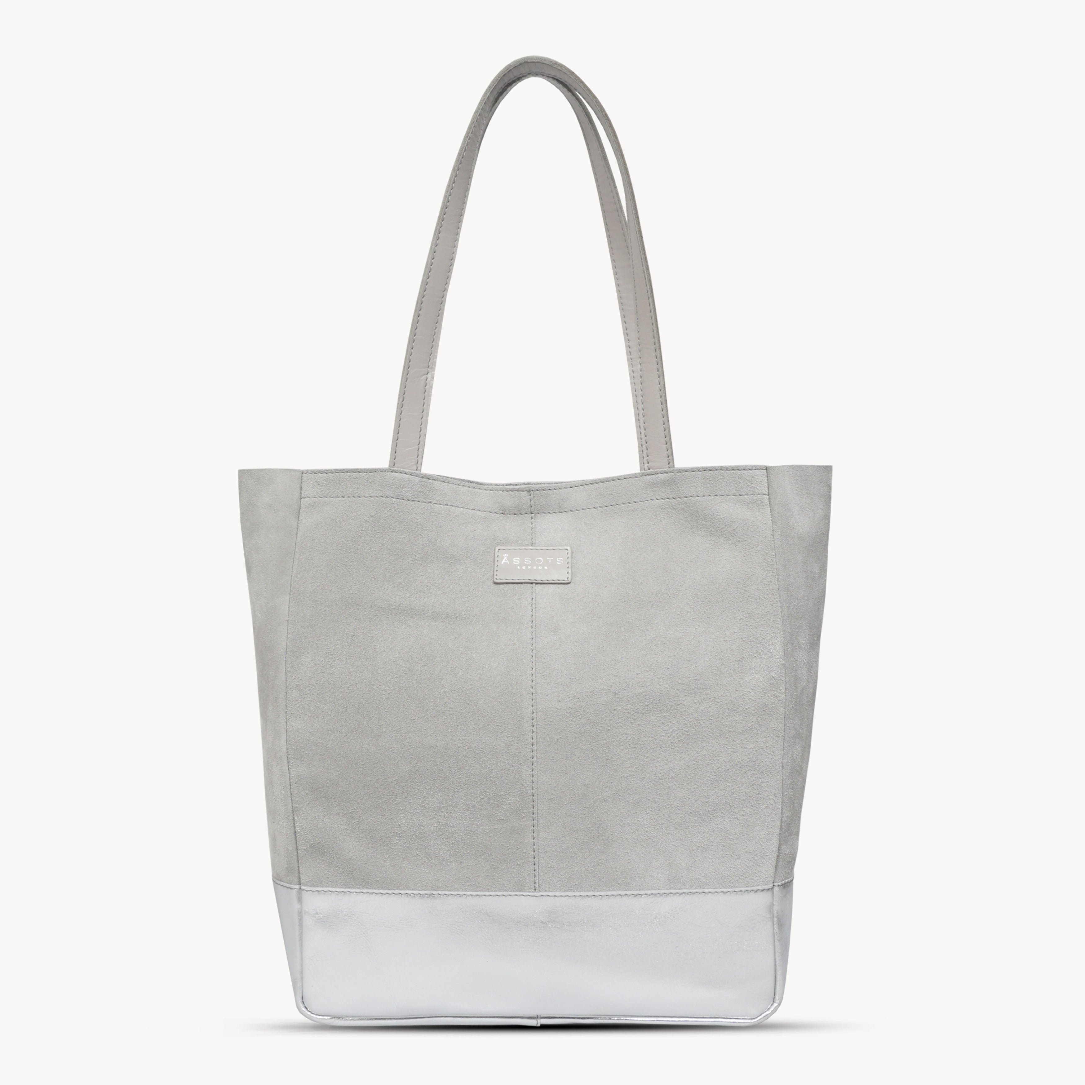 'PAIGE' Grey Real Leather + Silver Metallic Leather Tote Bag