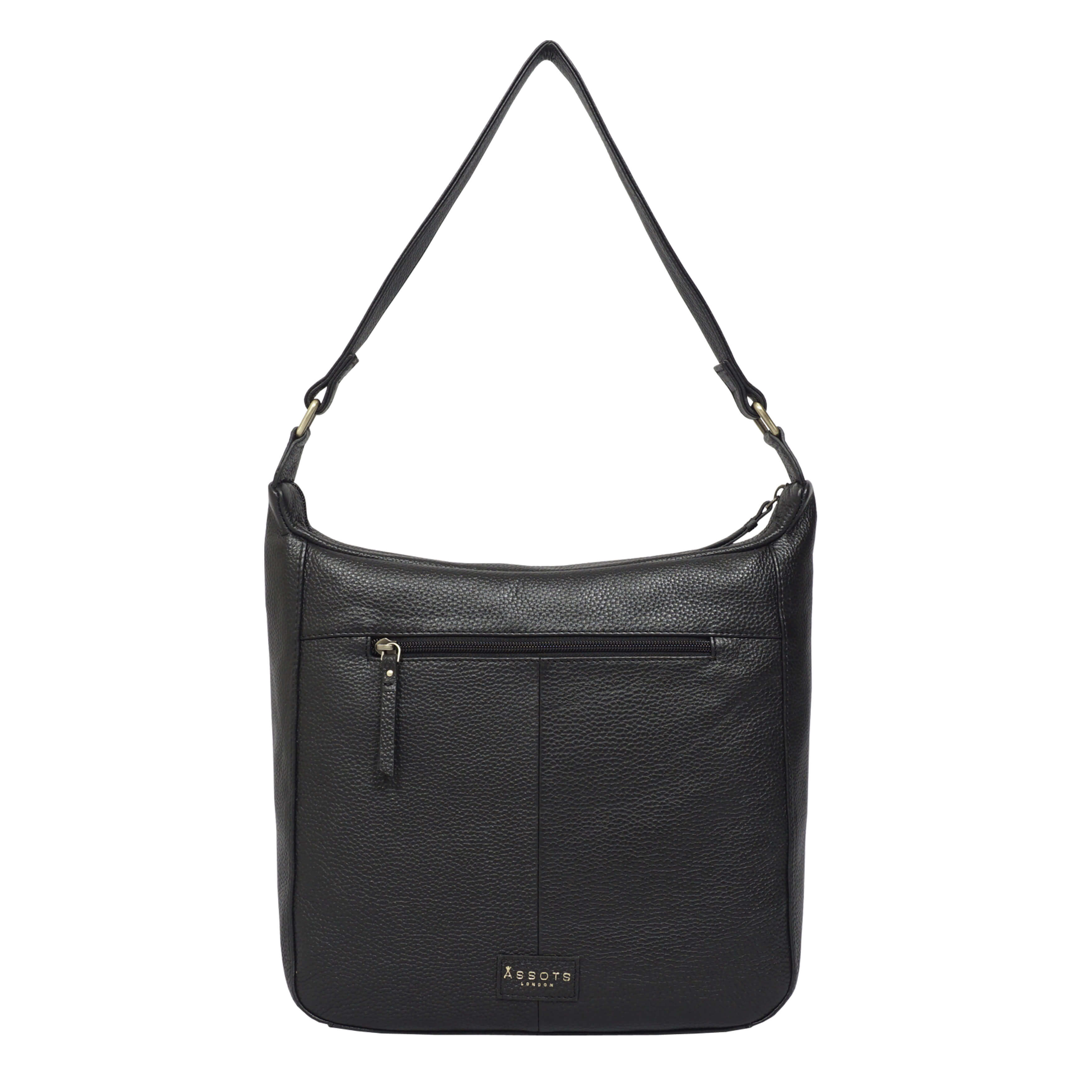 'PAMELA' Black Pebble Grain Real Leather Designer Shoulder Hobo Bag