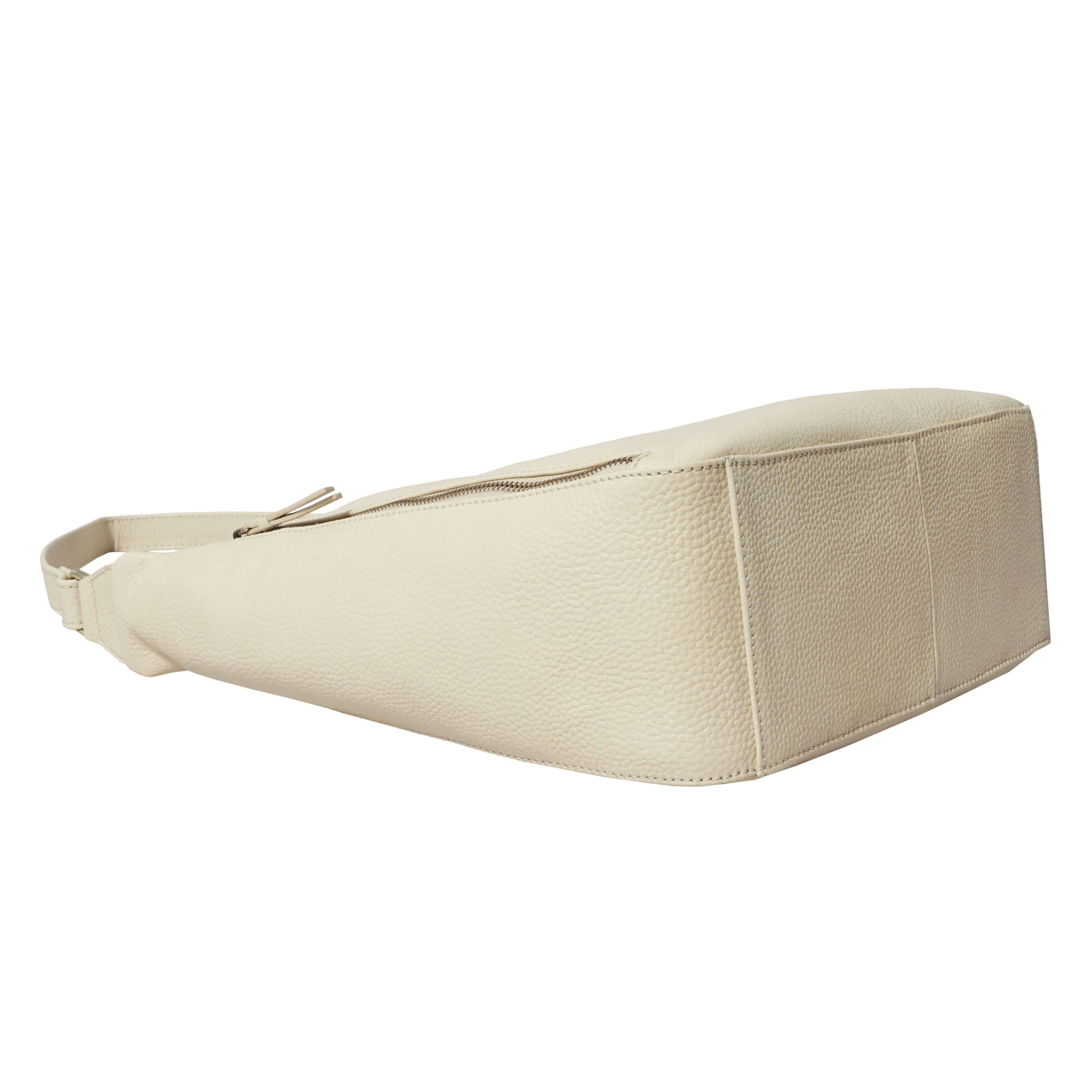 'PAMELA' Camelish Off White Pebble Grain Real Leather Designer Shoulder Hobo Bag