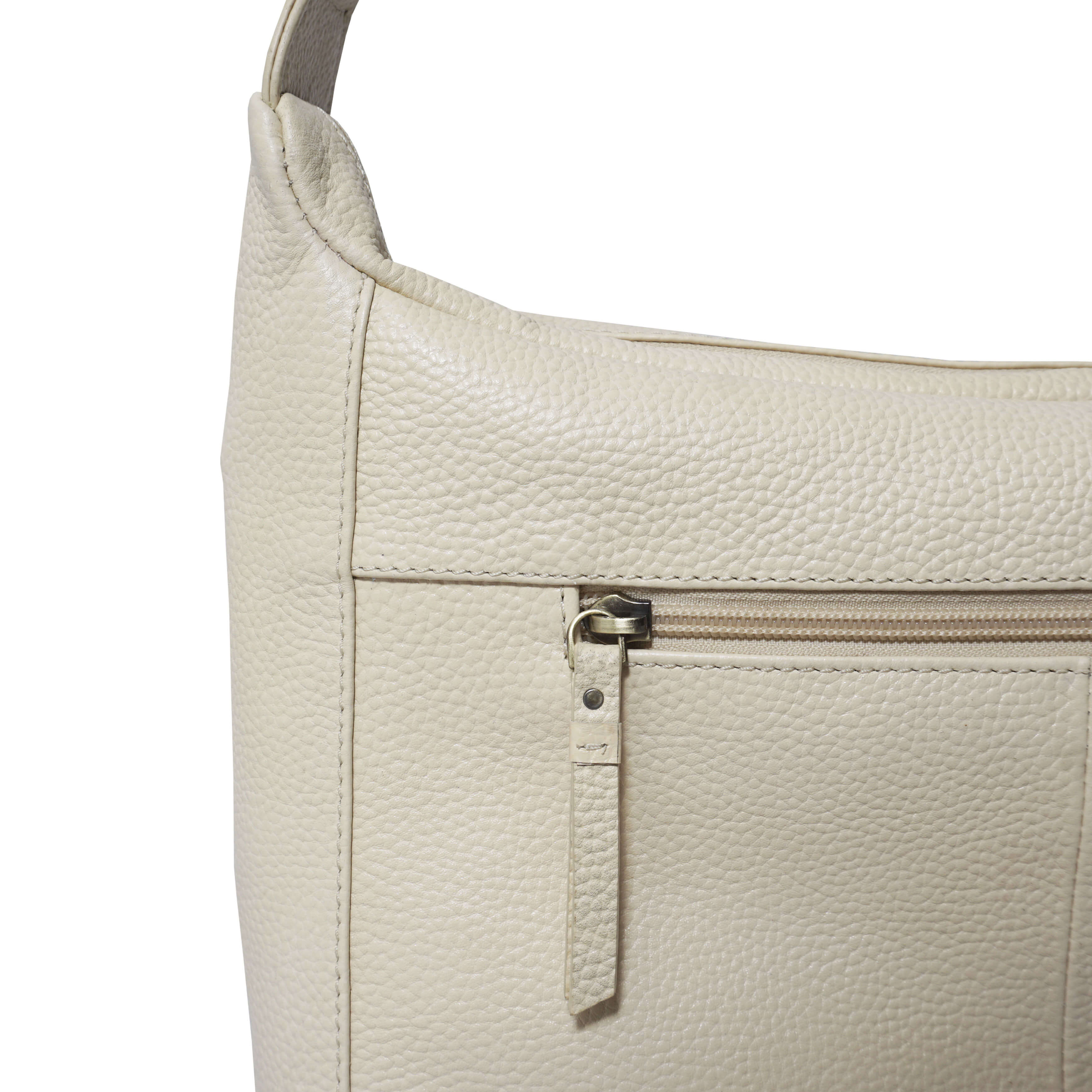 'PAMELA' Camelish Off White Pebble Grain Real Leather Designer Shoulder Hobo Bag