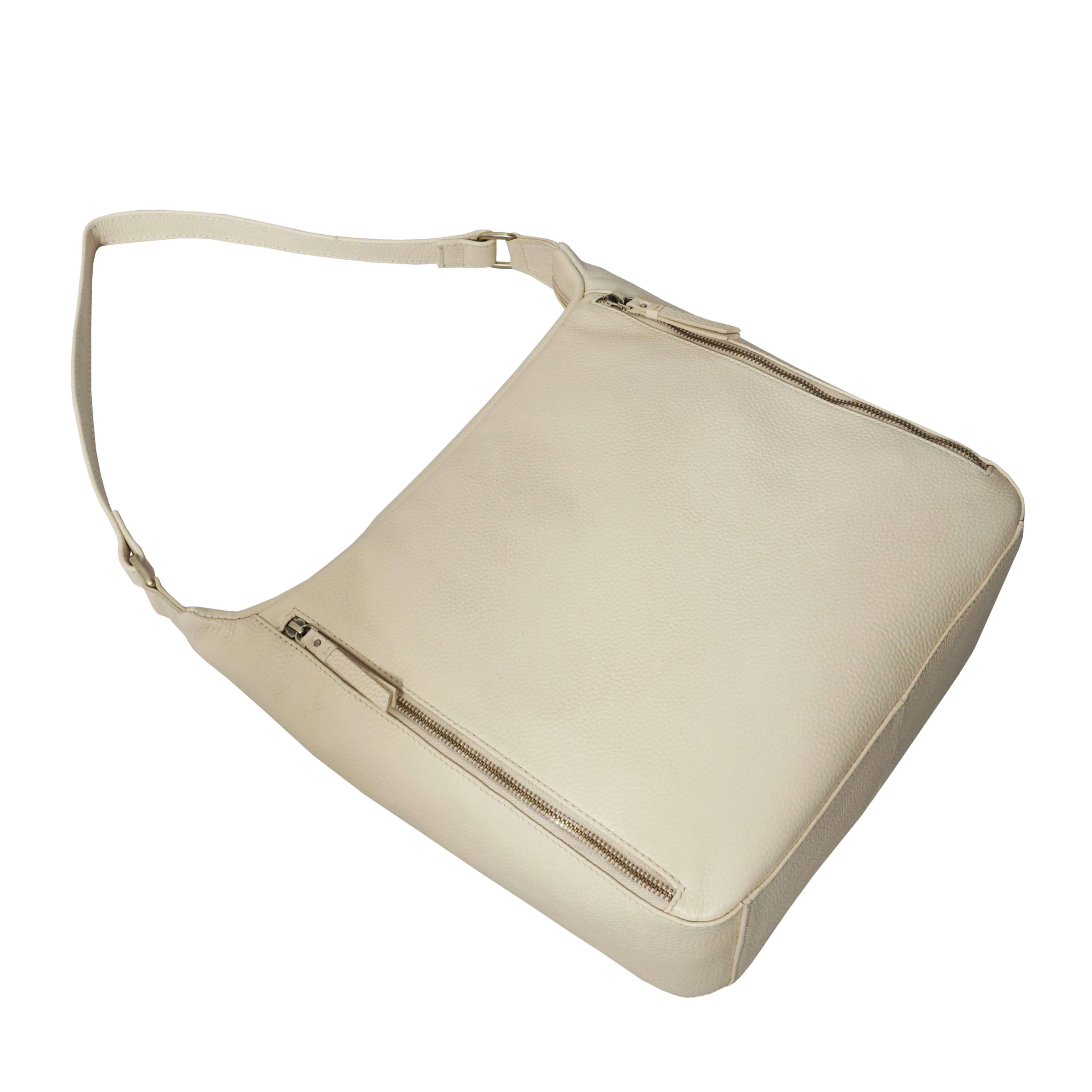 'PAMELA' Camelish Off White Pebble Grain Real Leather Designer Shoulder Hobo Bag