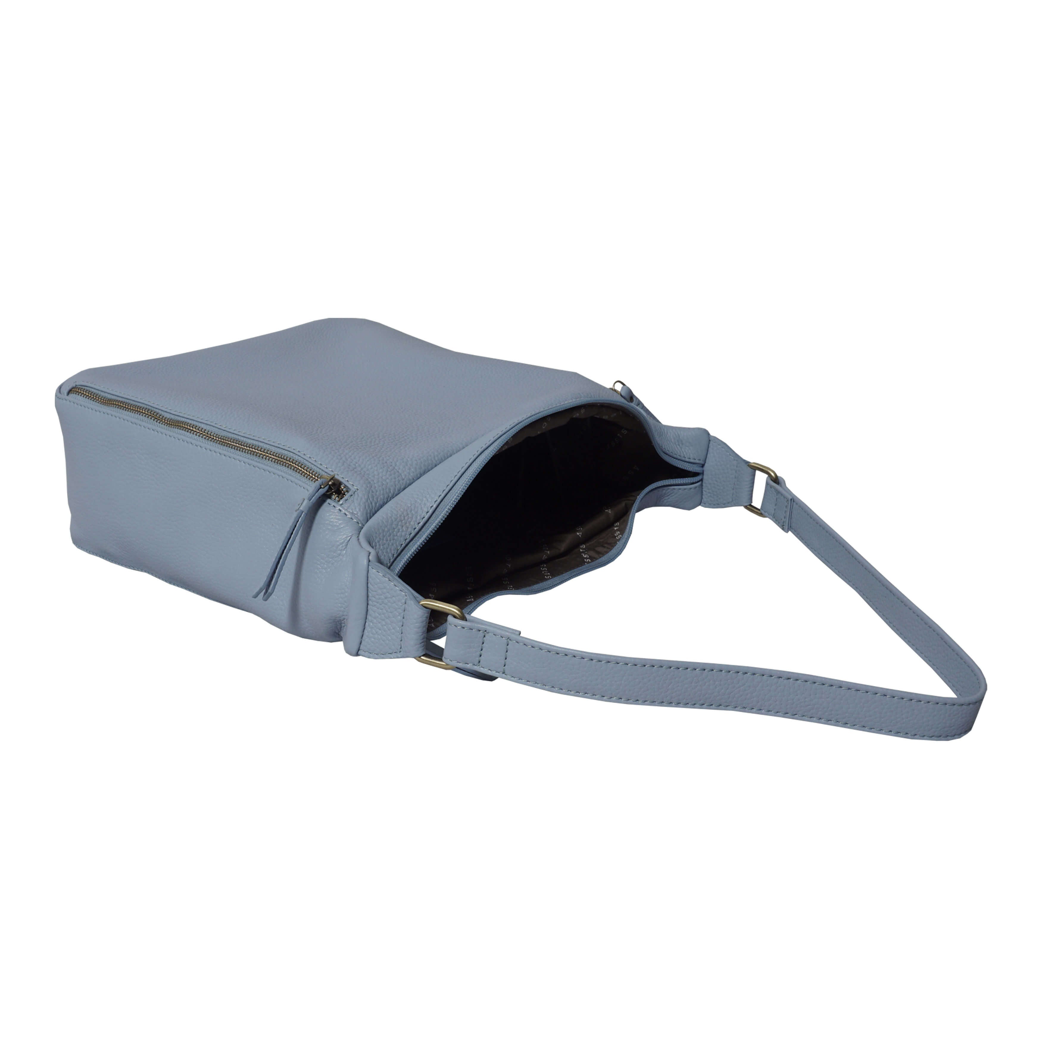 'PAMELA' Pastel Blue Pebble Grain Real Leather Designer Shoulder Hobo Bag