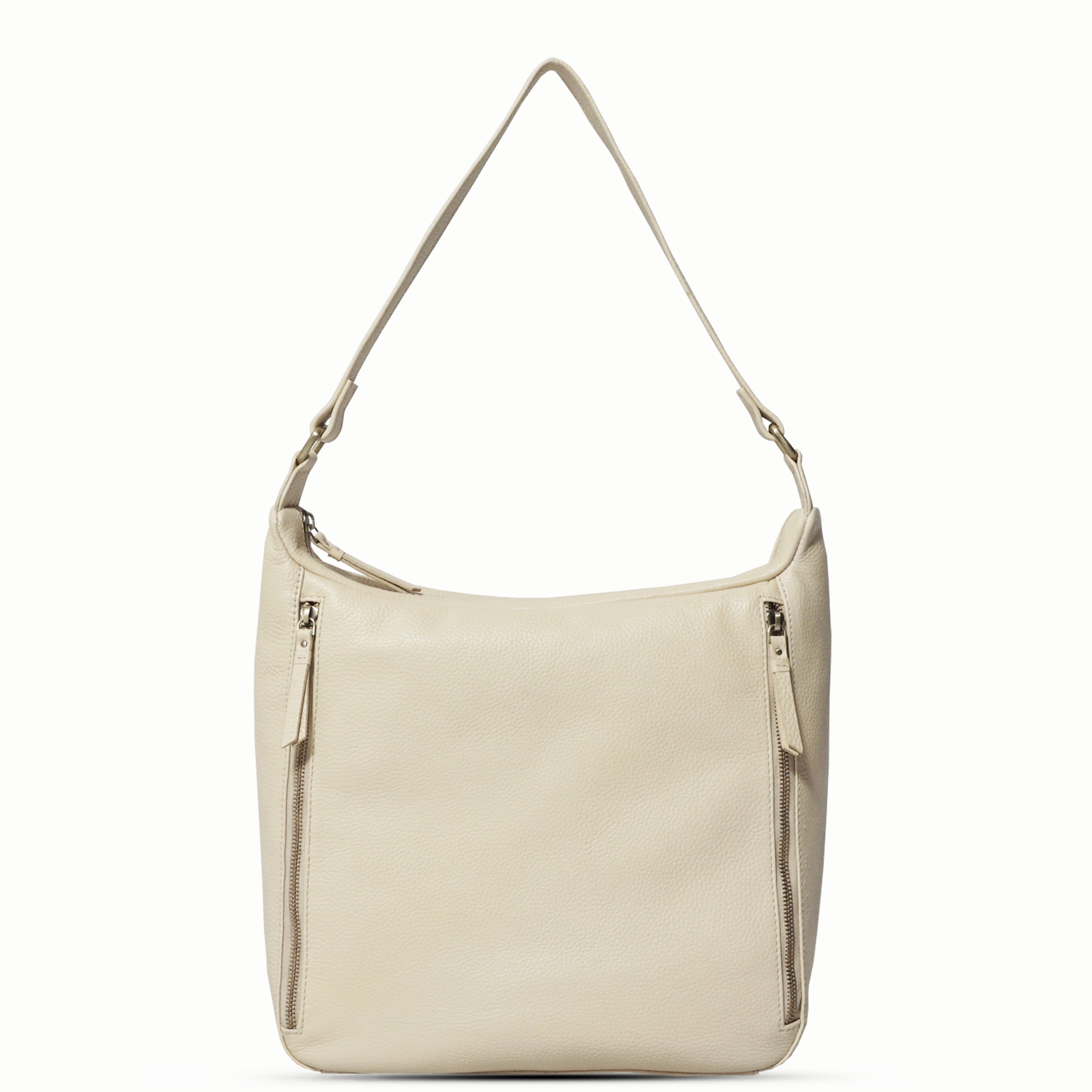 'PAMELA' Camelish Off White Pebble Grain Real Leather Designer Shoulder Hobo Bag