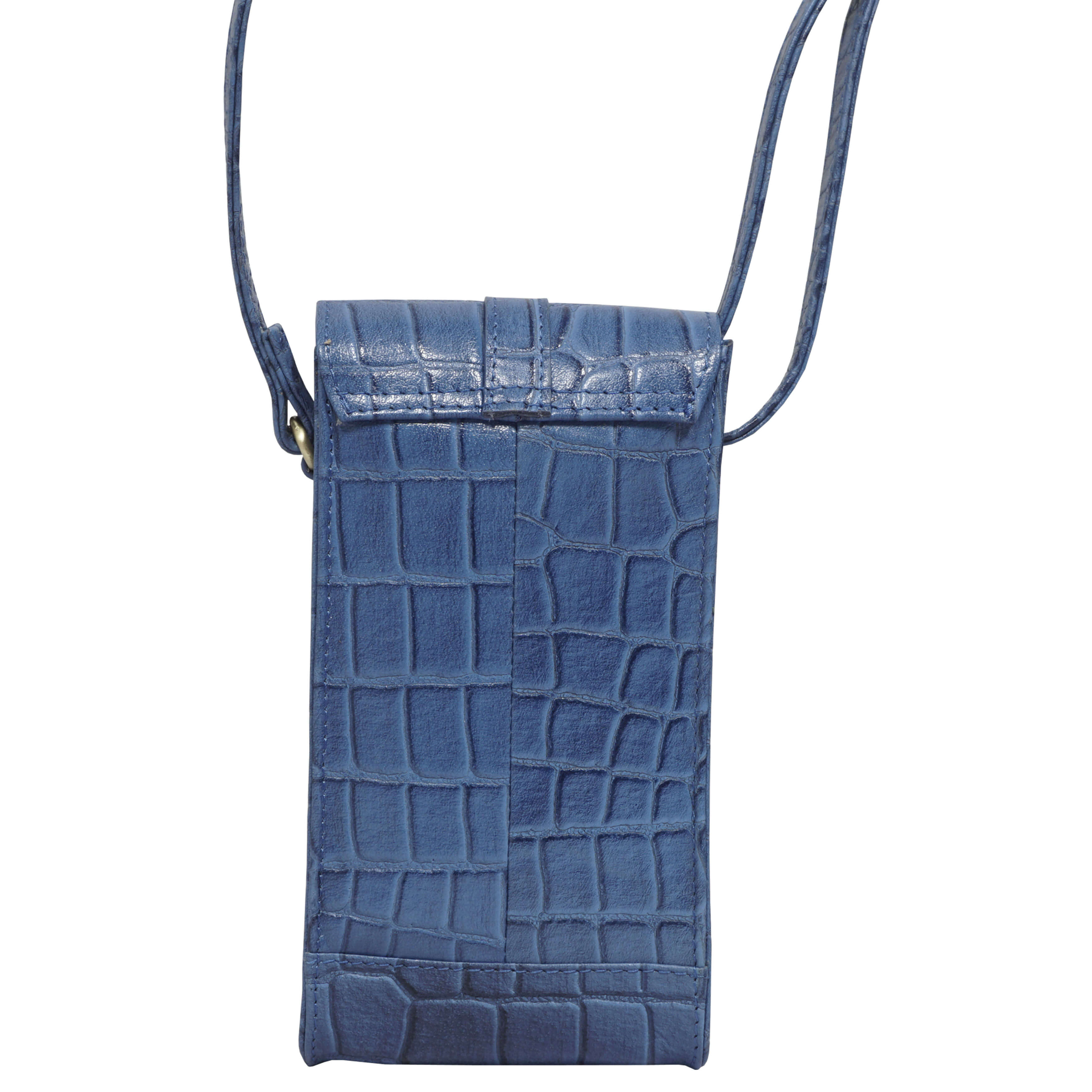 'PETRA' Blue Croc Real Leather Mobile Phone Crossbody Bag