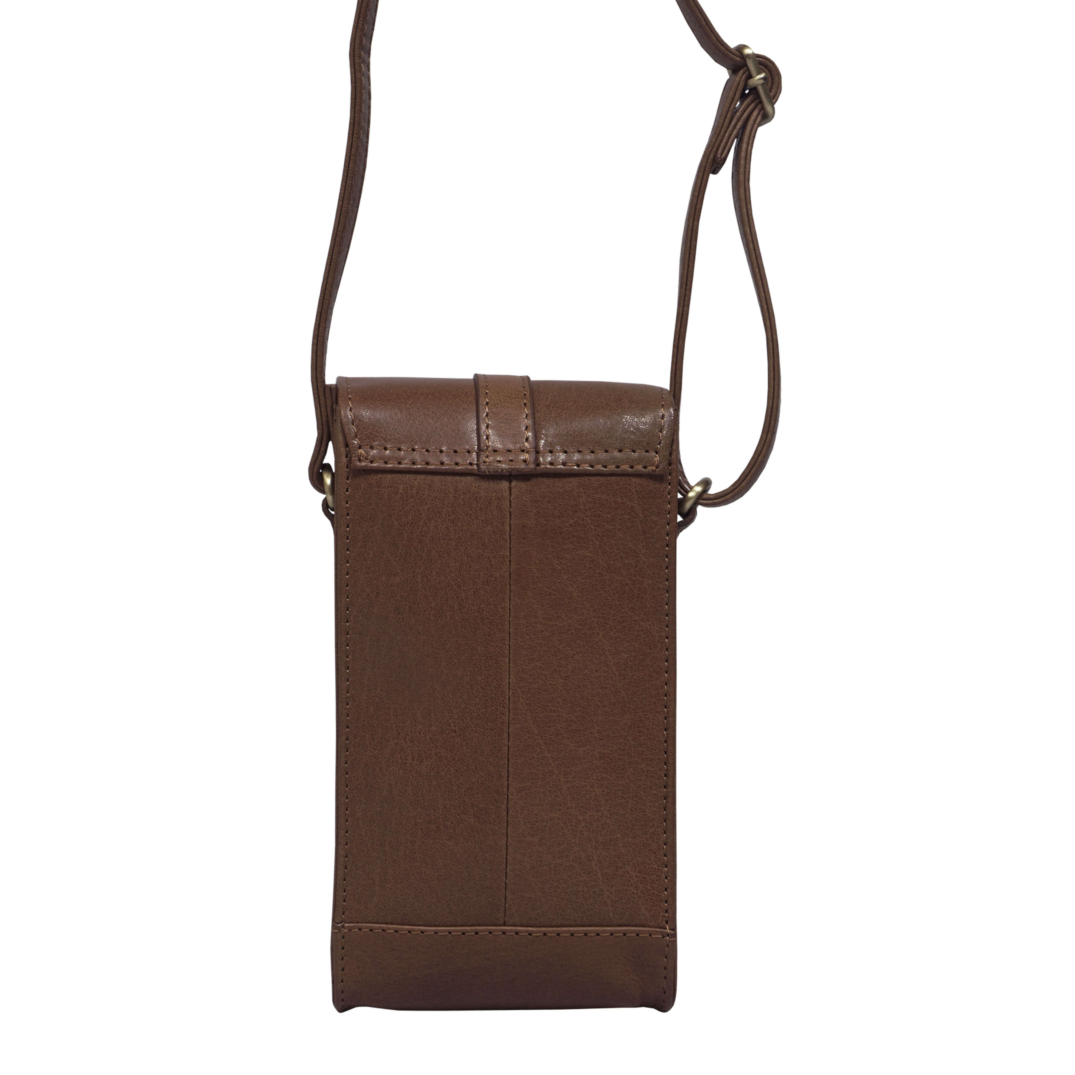 'PETRA' Brown Polished VT Real Leather Mobile Phone Crossbody Bag