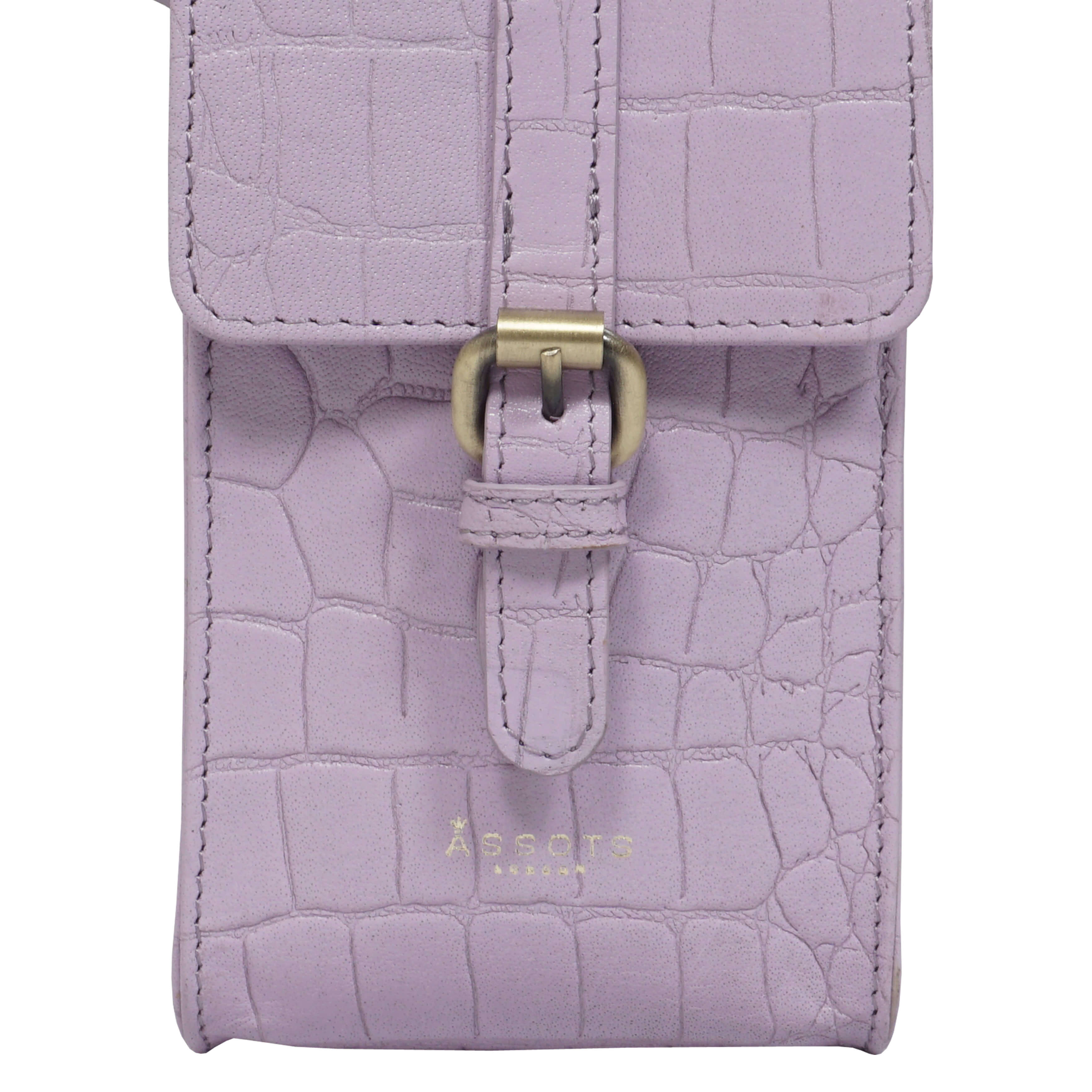'PETRA' Lilac Croc Real Leather Mobile Phone Crossbody Bag
