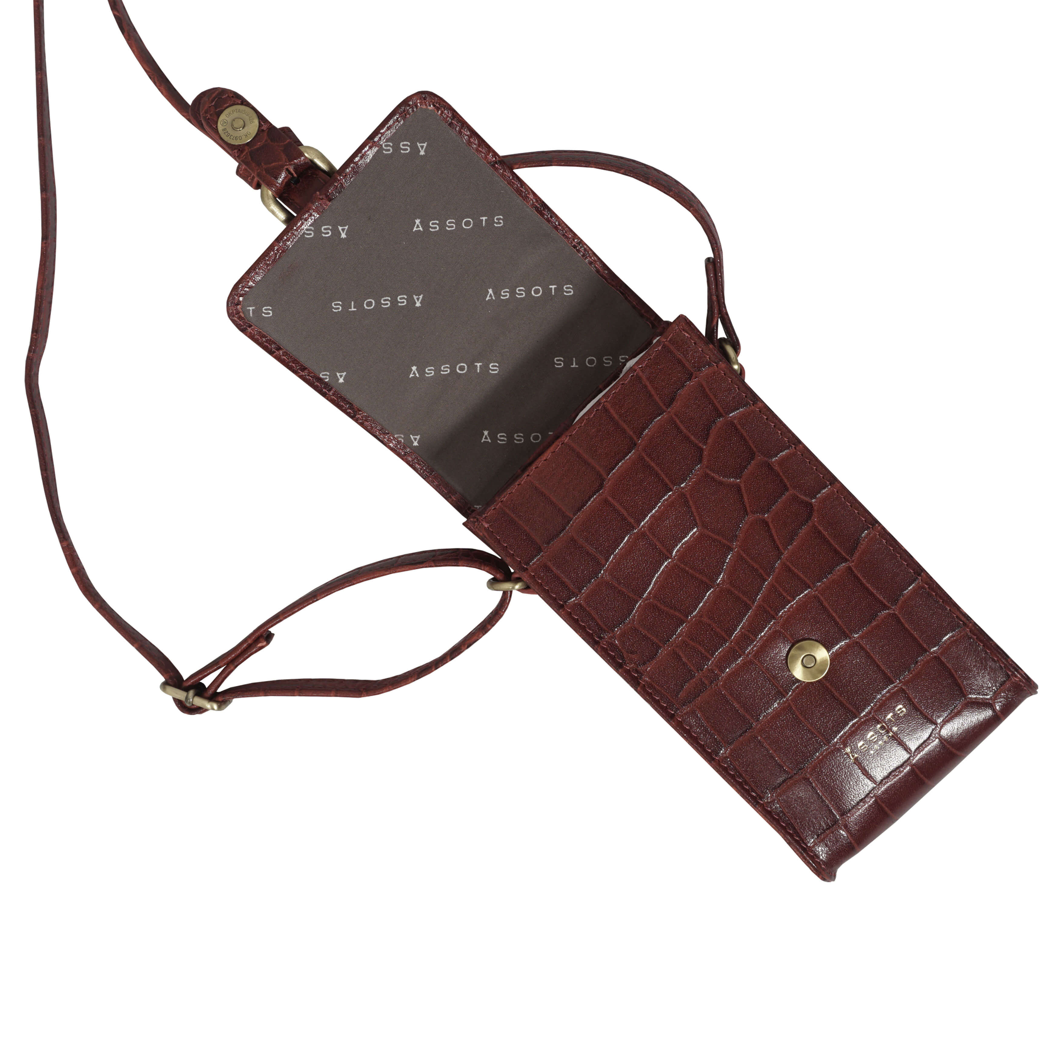 'PETRA' Red Croc Real Leather Mobile Phone Crossbody Bag