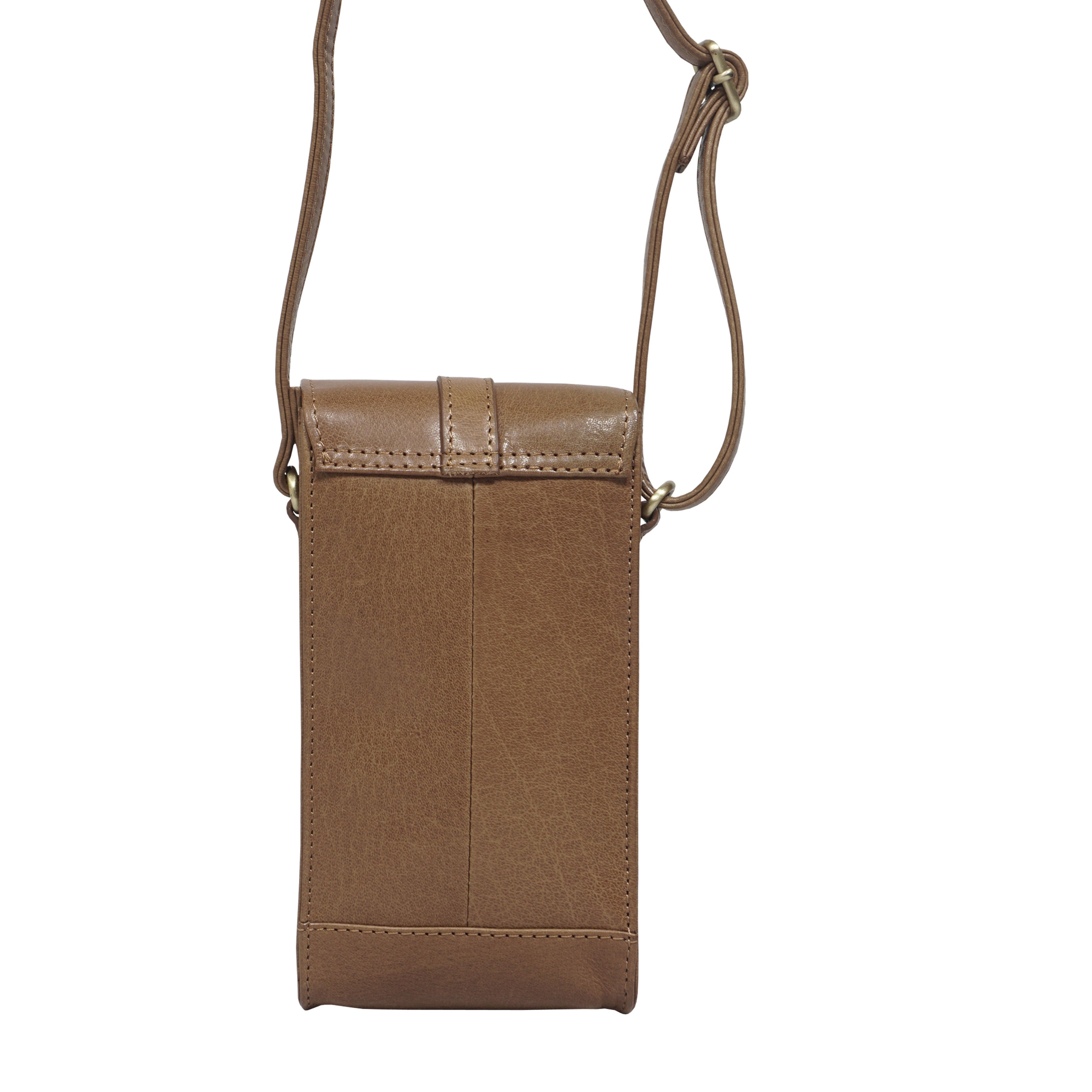 'PETRA' Tan Polished VT Real Leather Mobile Phone Crossbody Bag