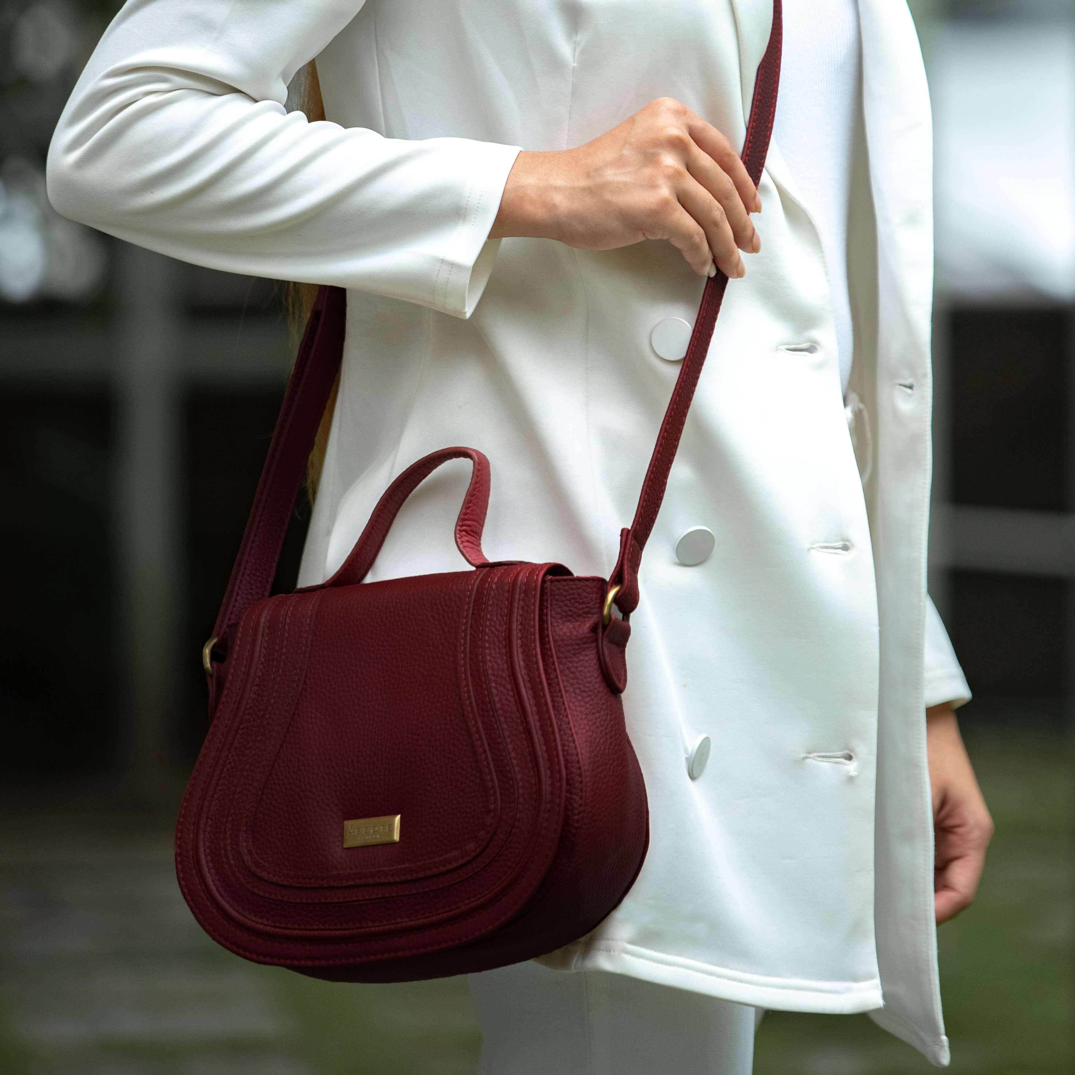 'CARMEL' Maroon Red Real Leather Shoulder Crossbody Bag