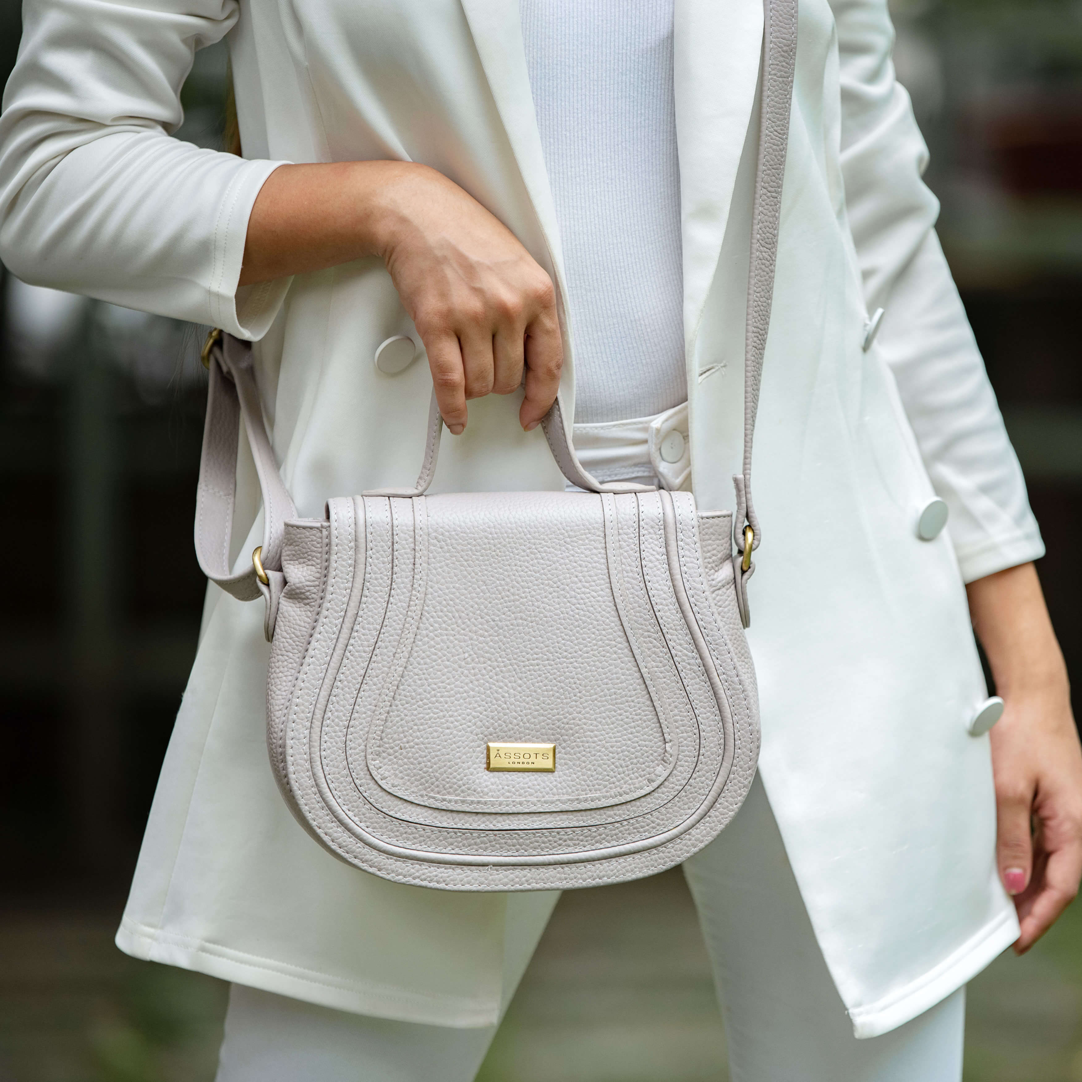 'CARMEL' Light Grey Real Leather Shoulder Crossbody Bag