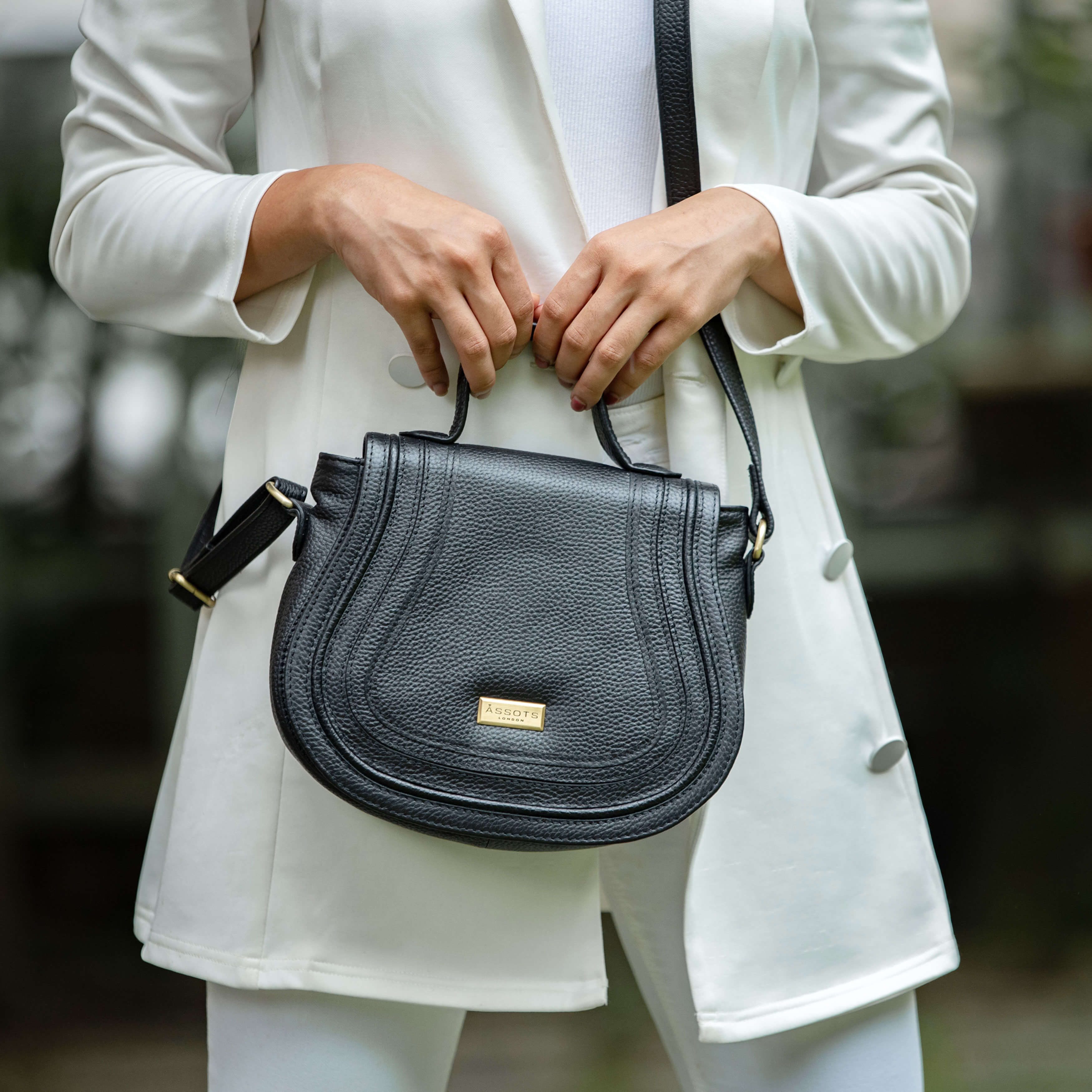 'CARMEL' Black Real Leather Shoulder Crossbody Bag
