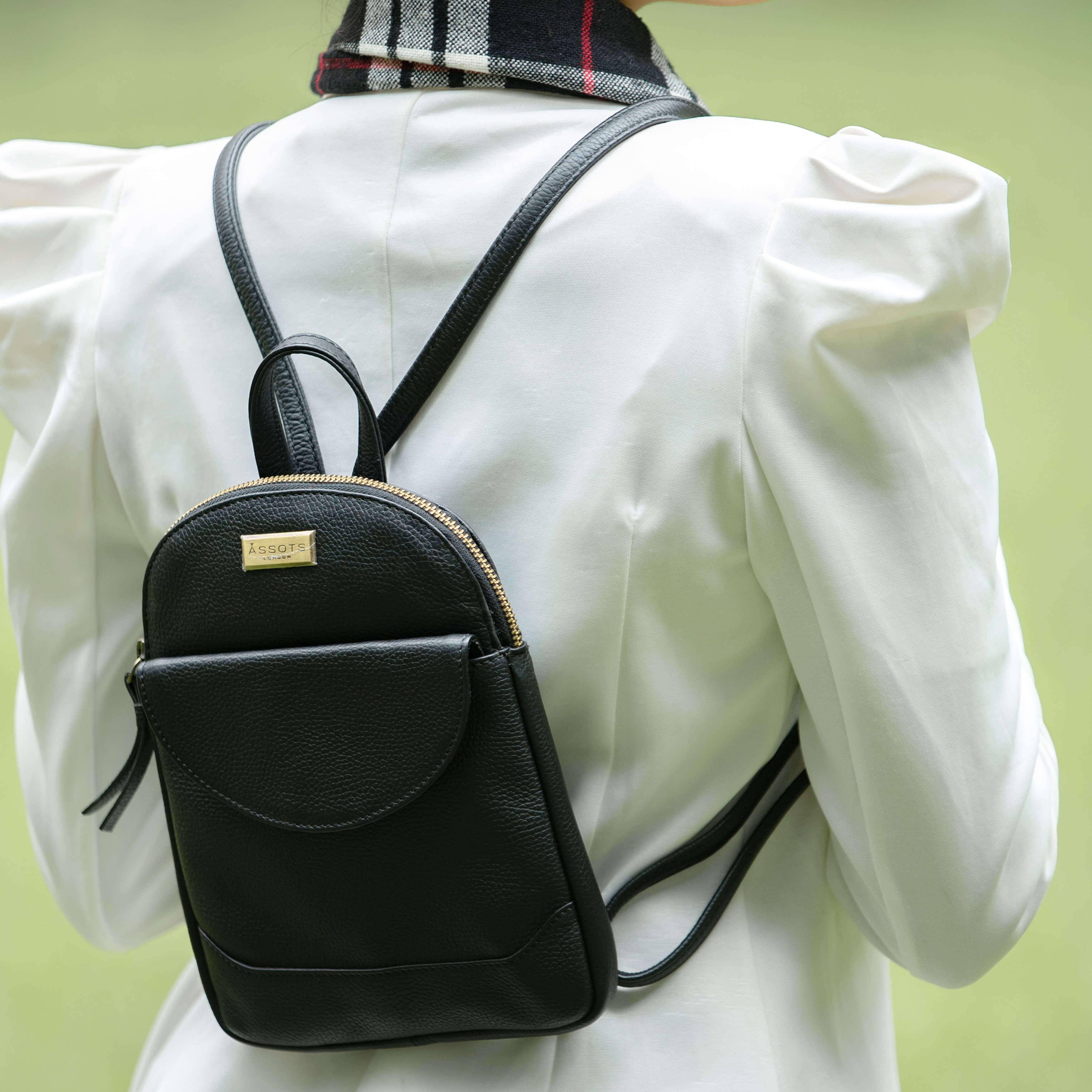 'GEORGE' Black Mini Pebble Grain Leather Backpack