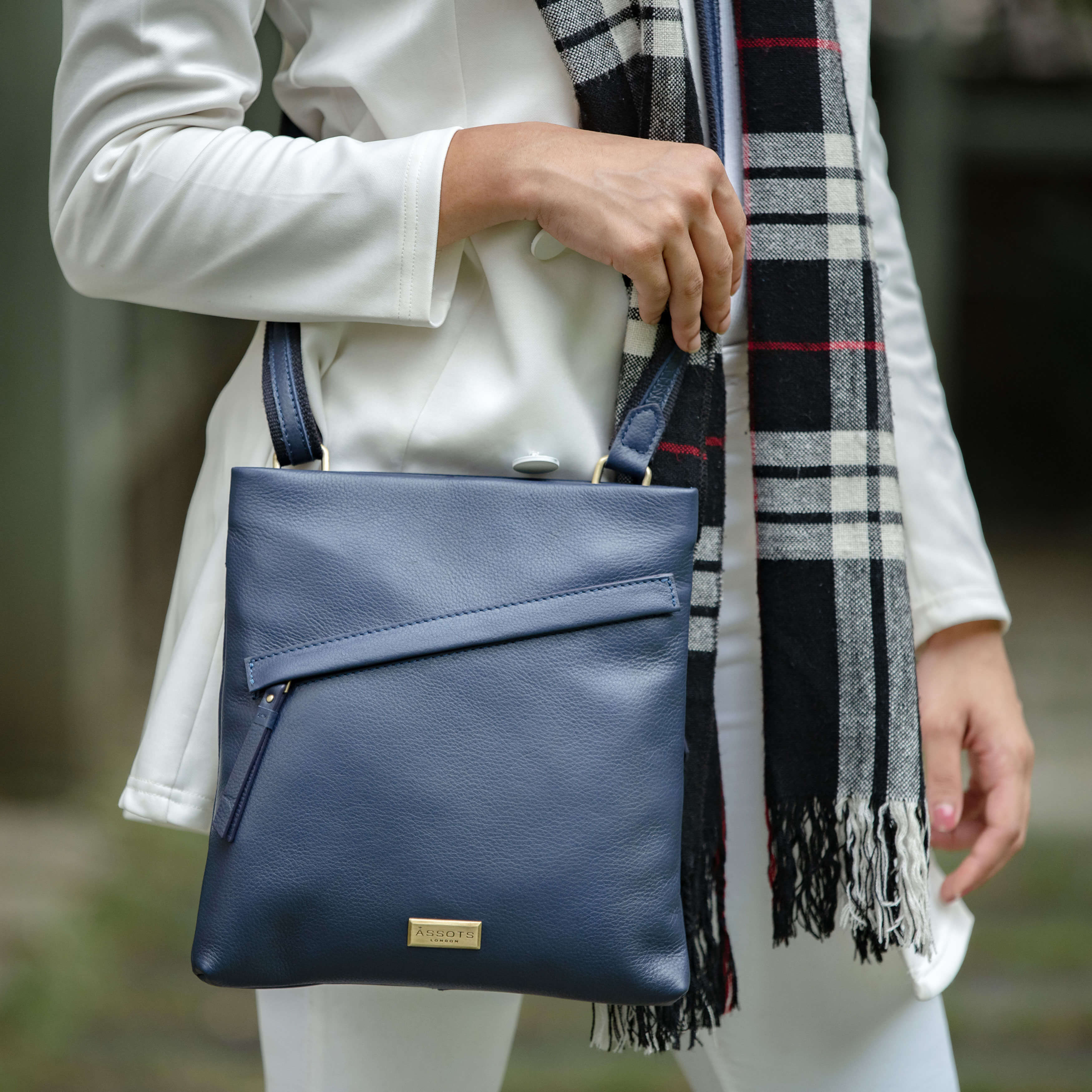 'FLORENCE' Navy Pebble Grain Leather Crossbody Sling Bag
