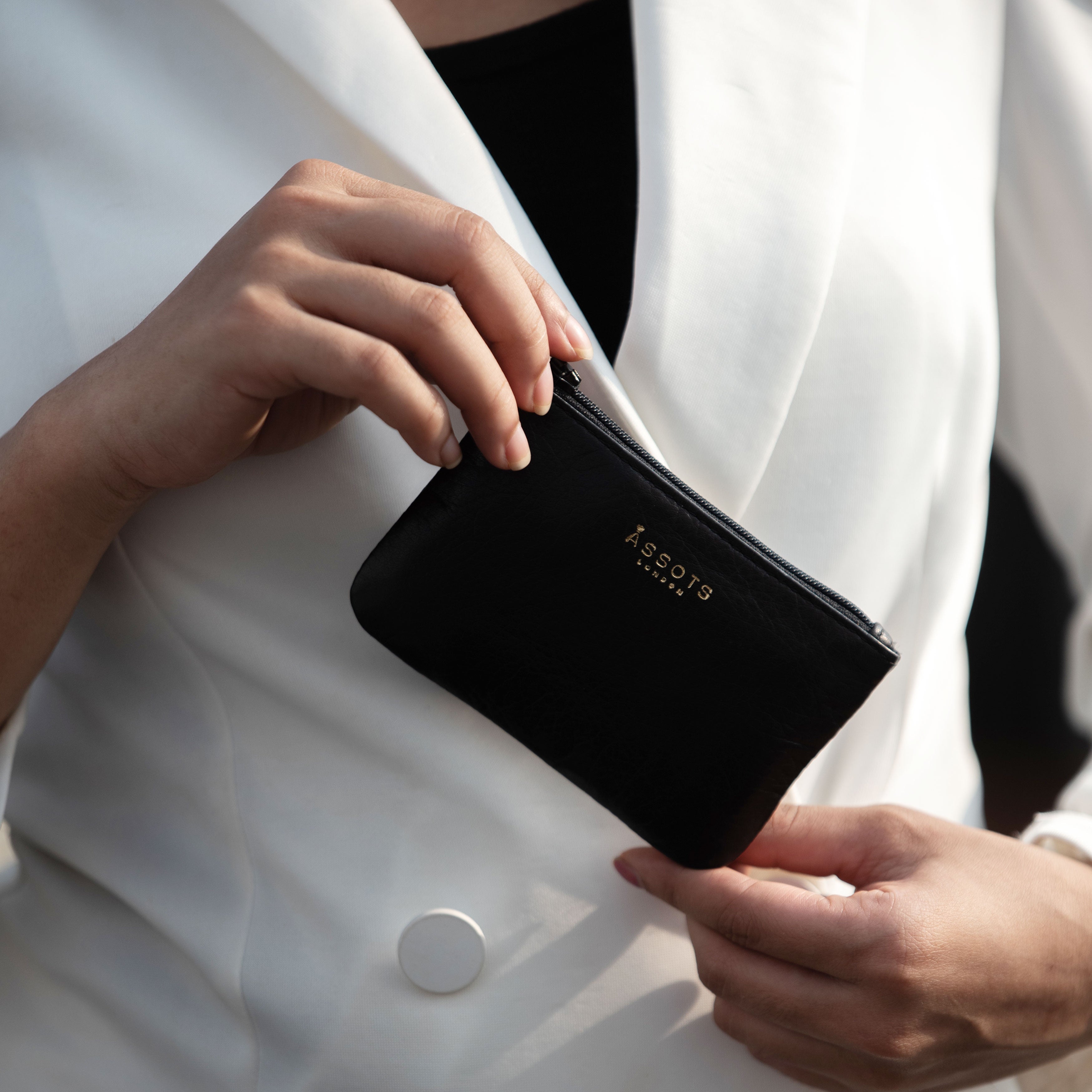 'Poppy' Black Full Grain Leather Zip Top Coin Purse