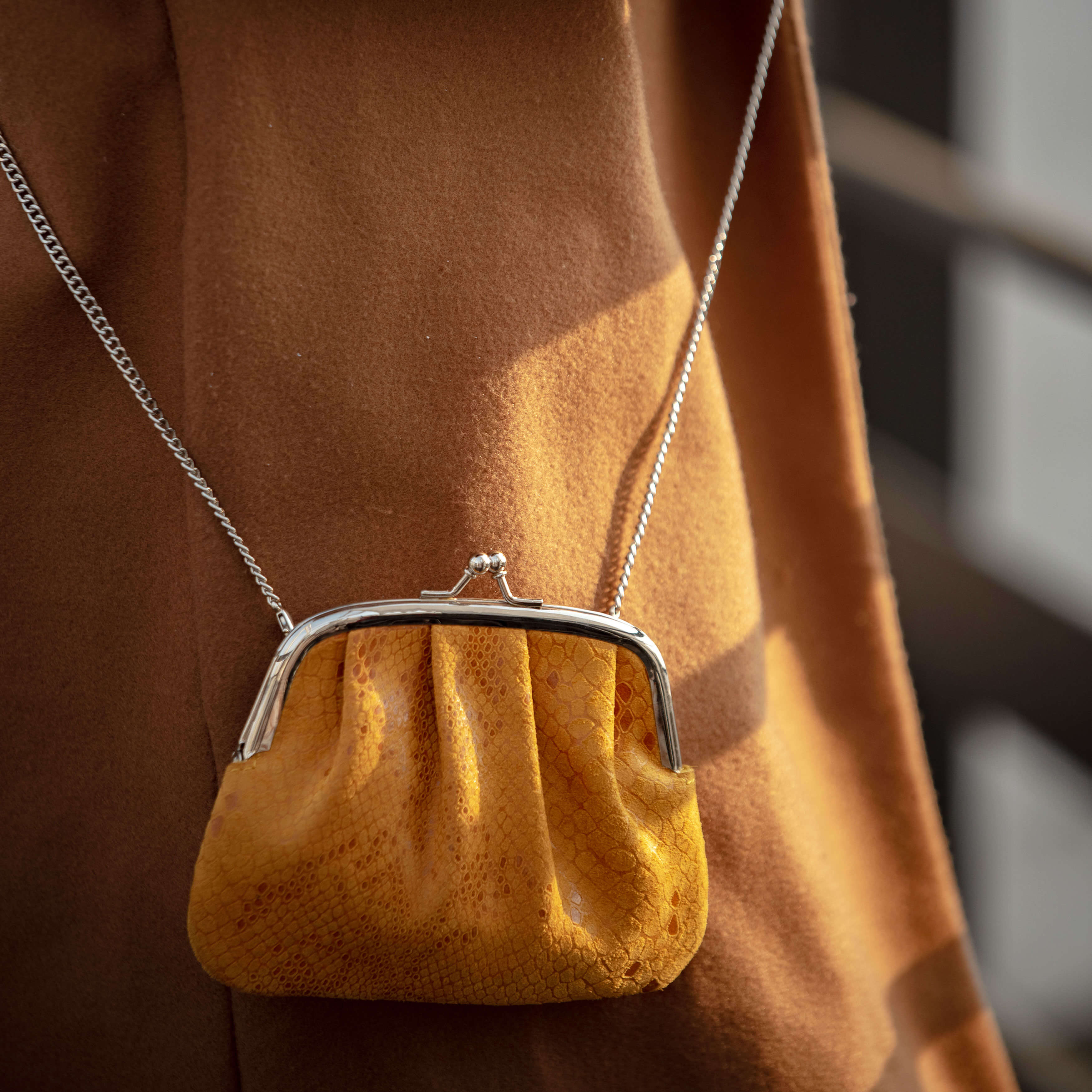 'SELENA' Mustard Python Snake Leather Frame Closure Coin Purse