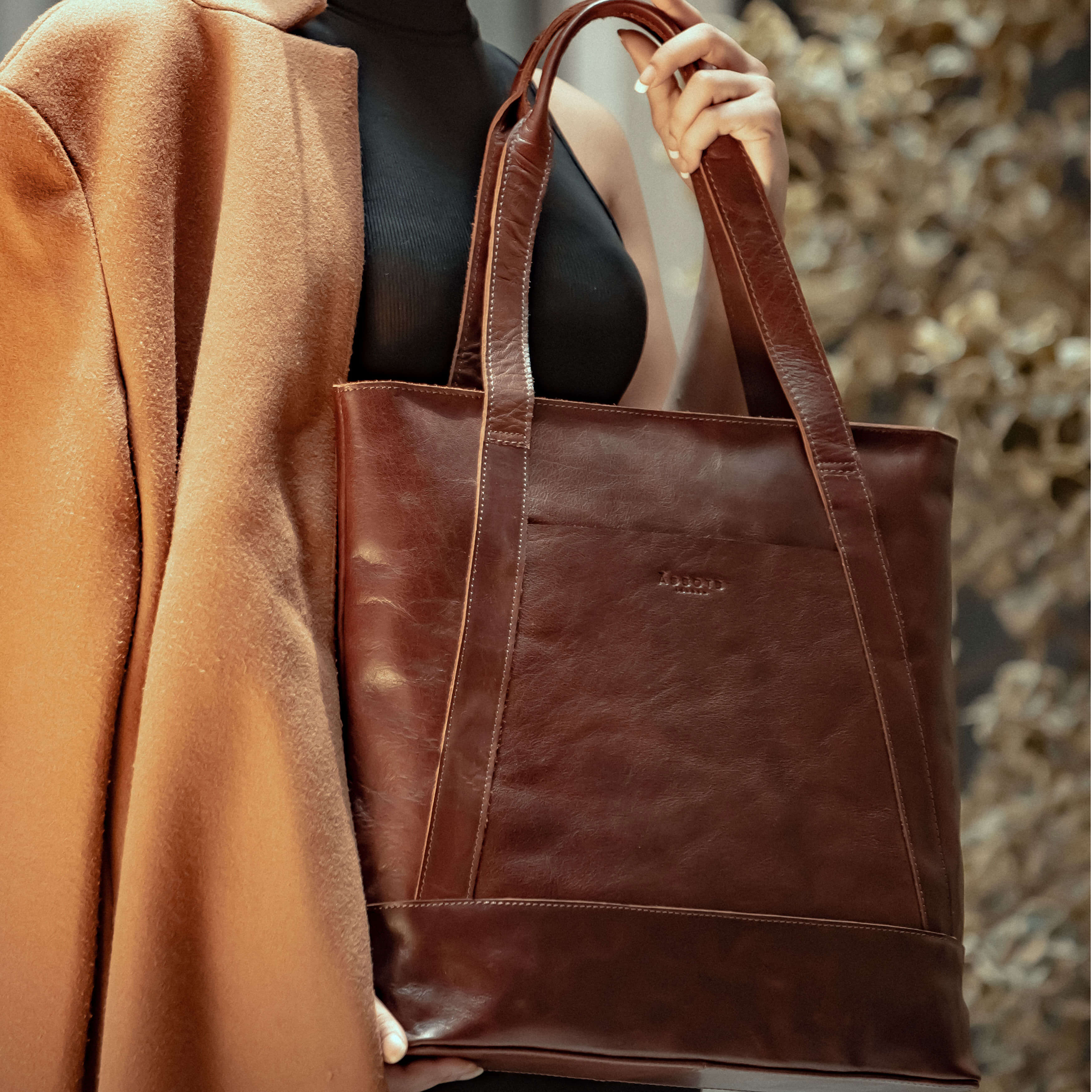'Barbara' Brown Vintage Waxy Polished Leather Tote Bag