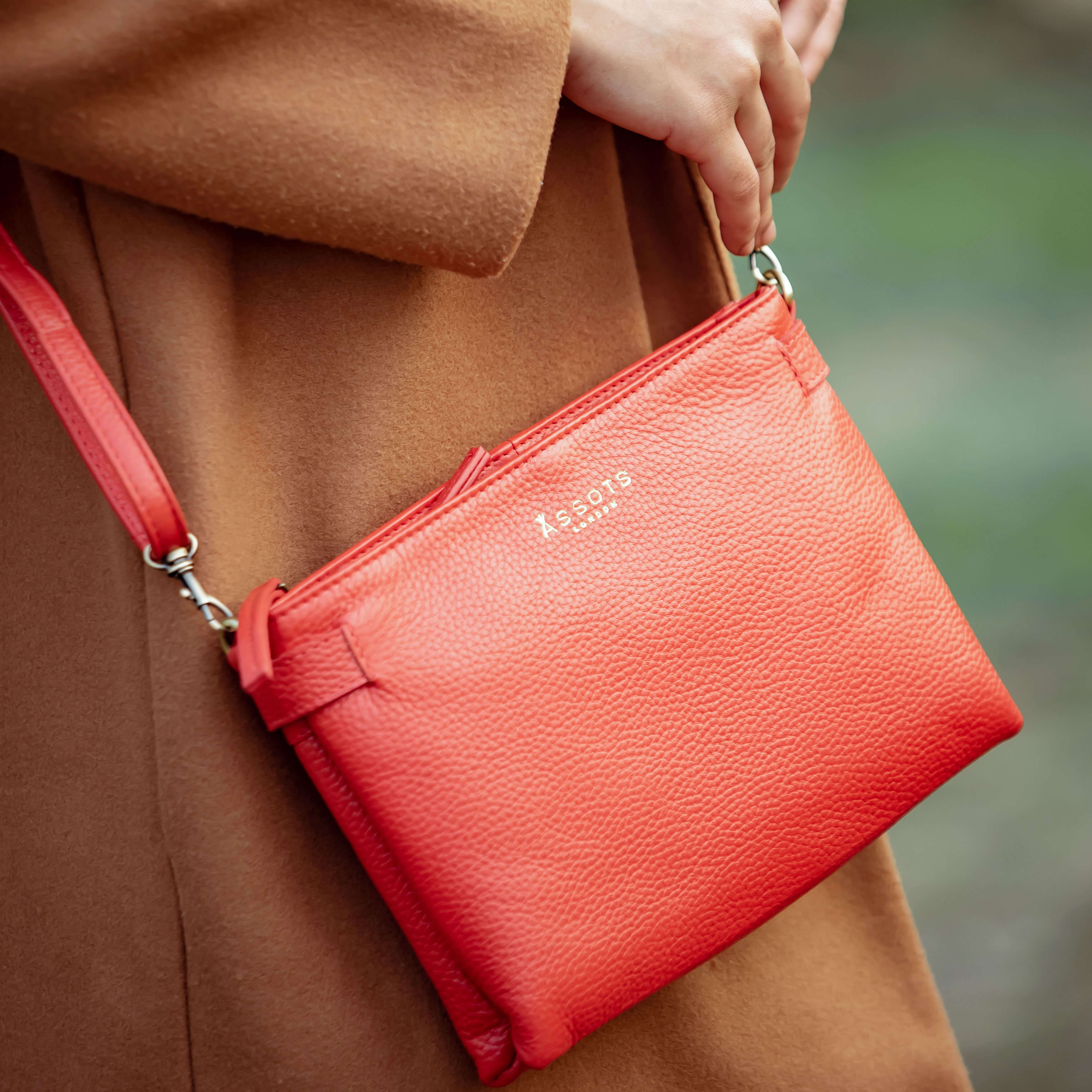 'DELILAH' Red Pebble Grain Real Leather Crossbody Bag