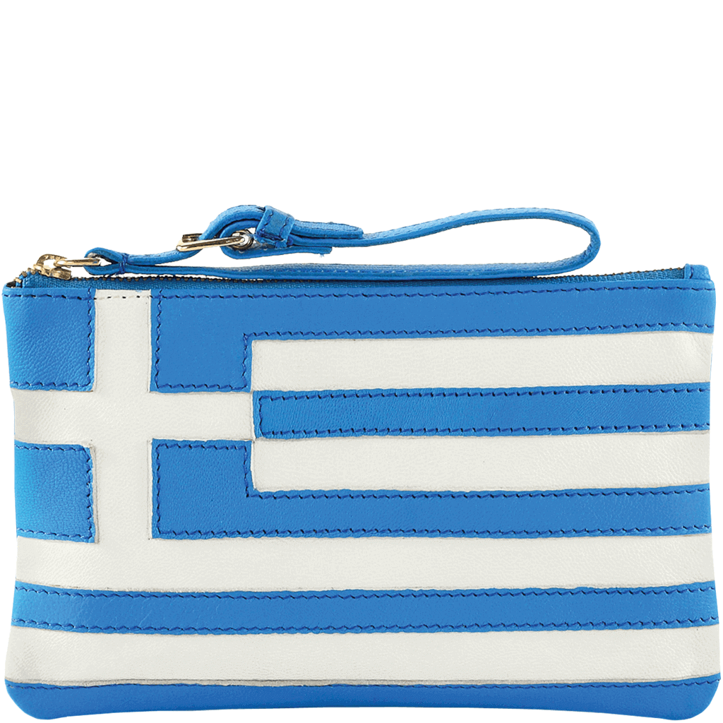 'GREEK' Country Flag Designer Leather Wristlet