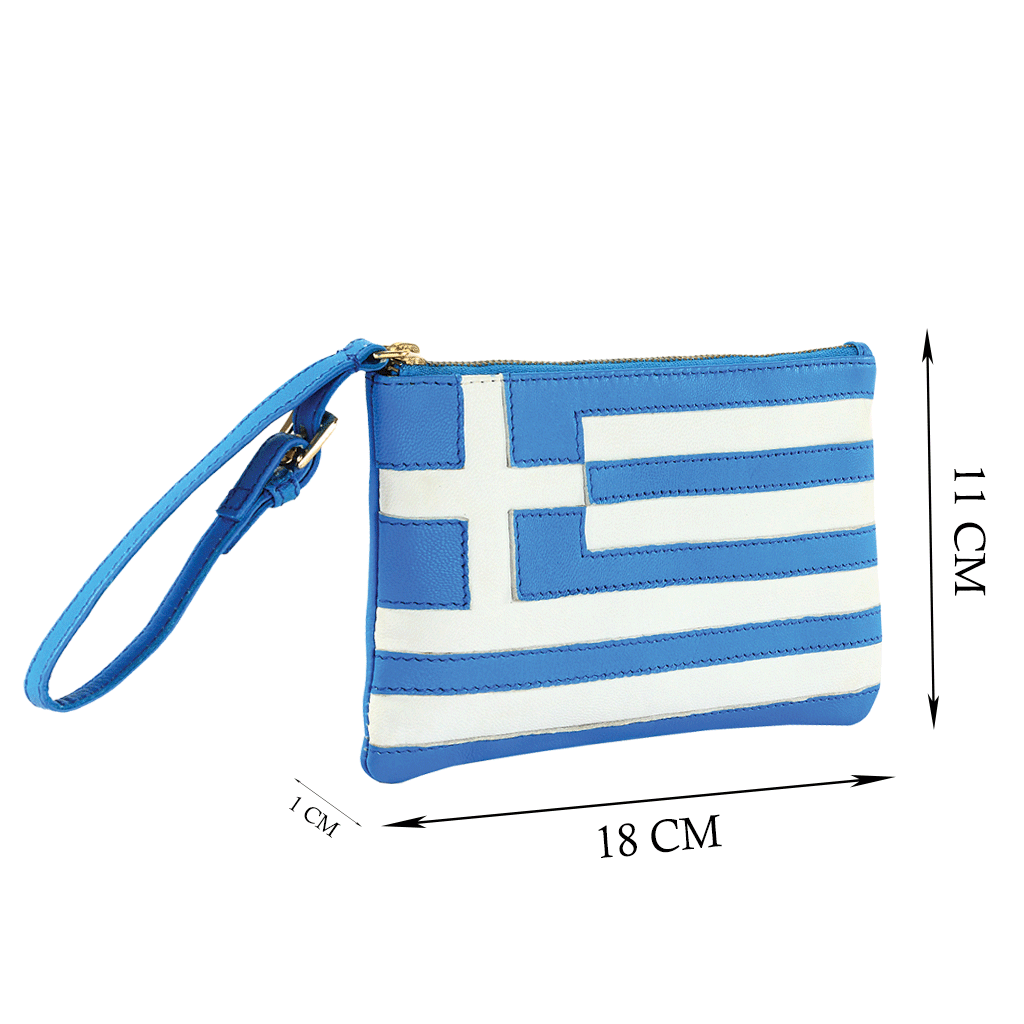 'GREEK' Country Flag Designer Leather Wristlet