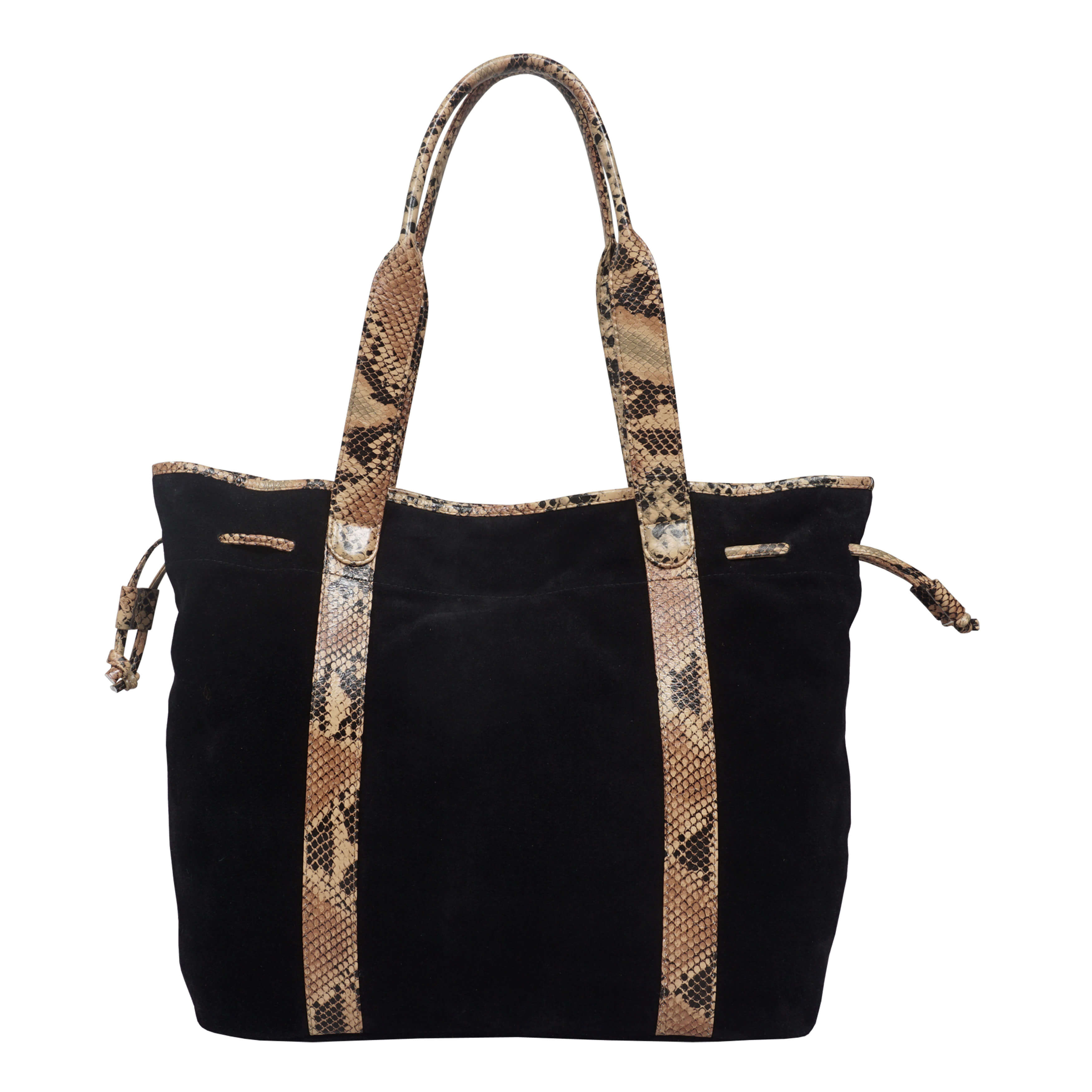 'POLLY' Black Real Suede Leather Oversized Designer Tote Bag