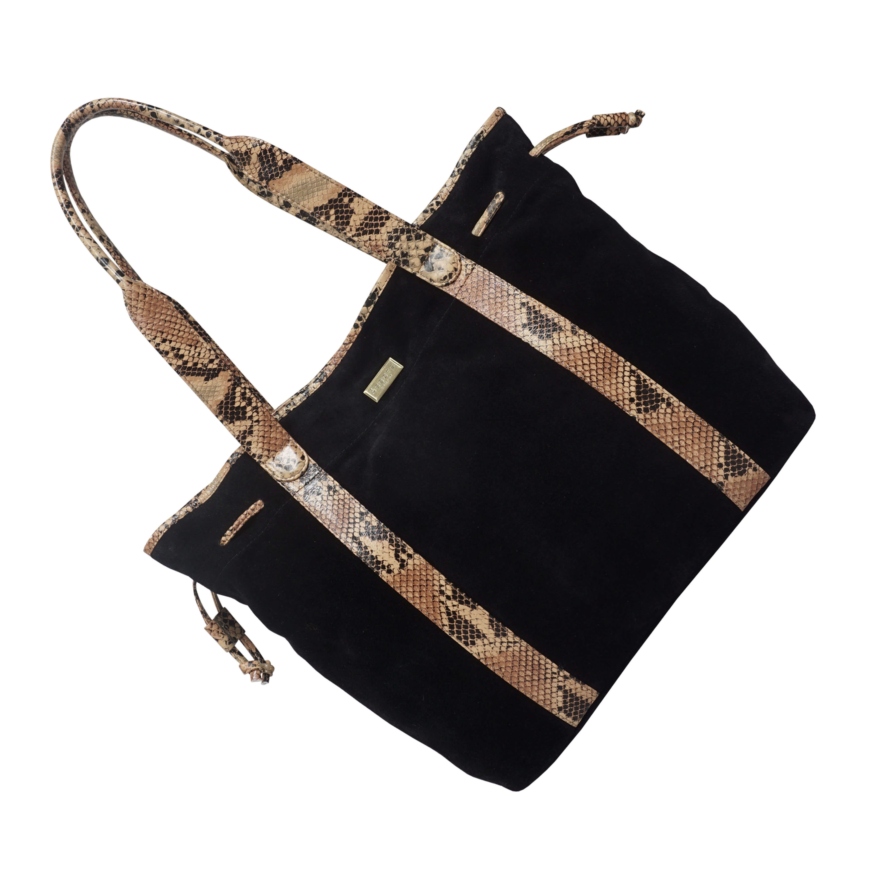 'POLLY' Black Real Suede Leather Oversized Designer Tote Bag