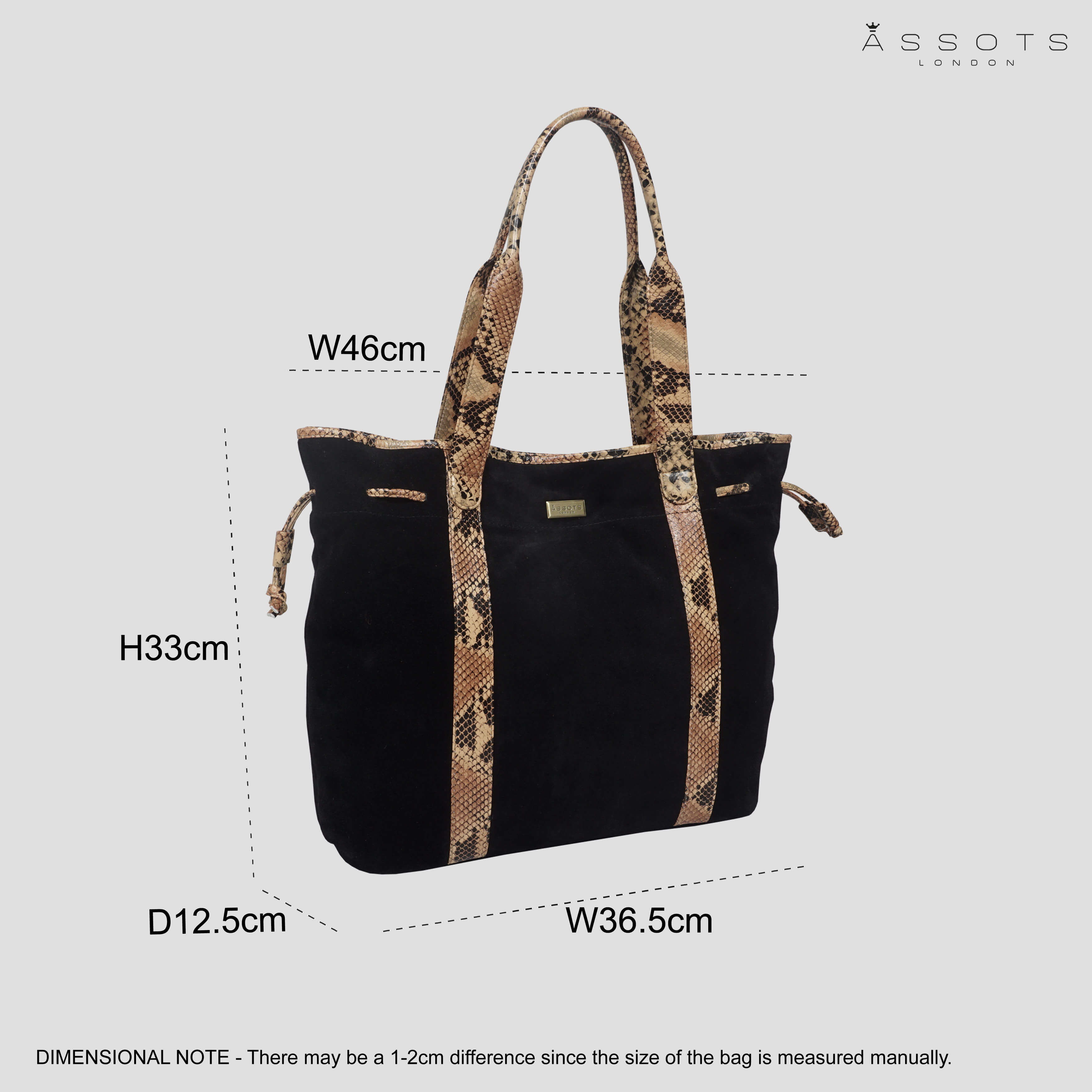 'POLLY' Black Real Suede Leather Oversized Designer Tote Bag