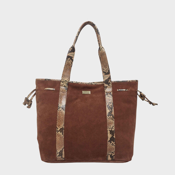 'POLLY' Brown Real Suede Leather Oversized Designer Tote Bag