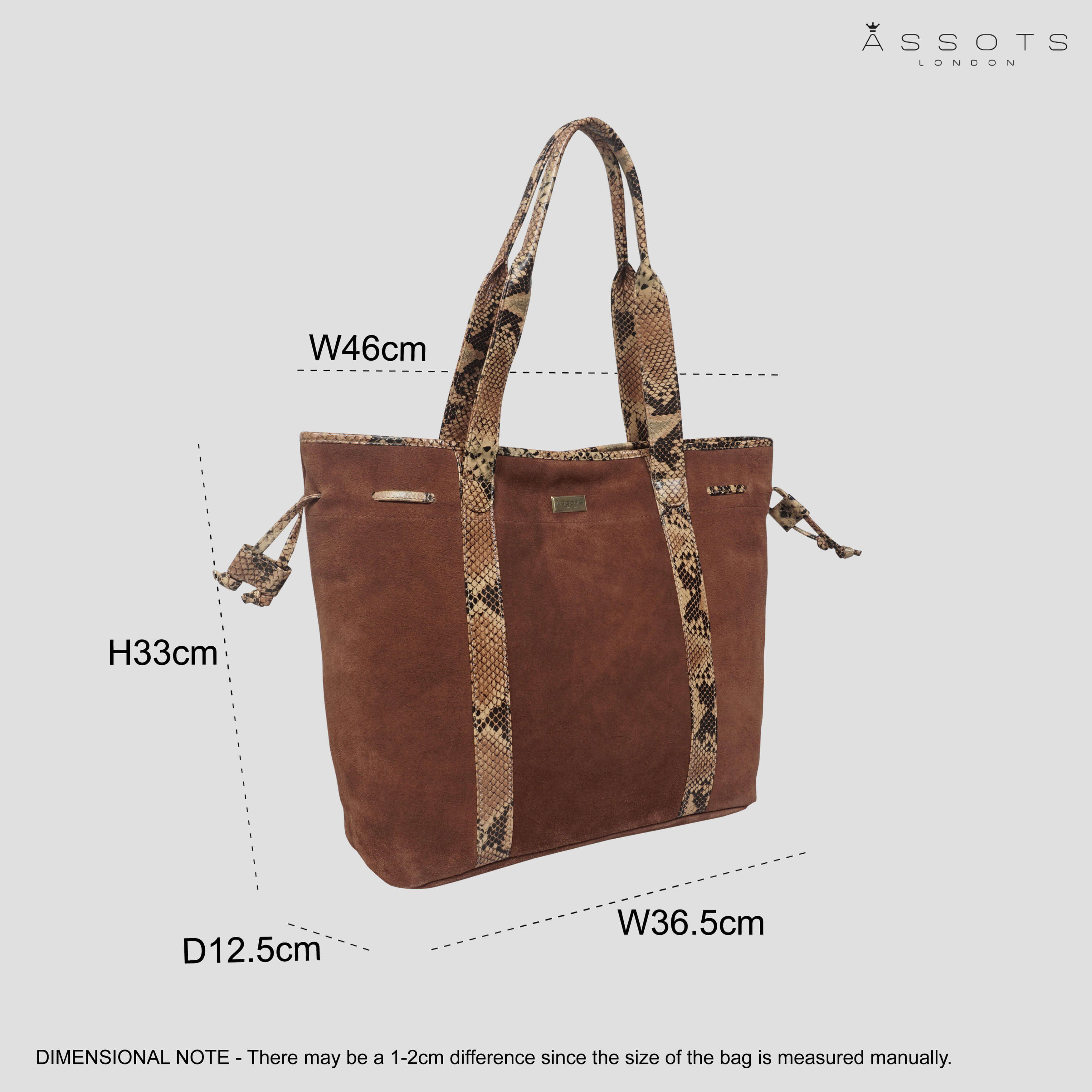 'POLLY' Brown Real Suede Leather Oversized Designer Tote Bag